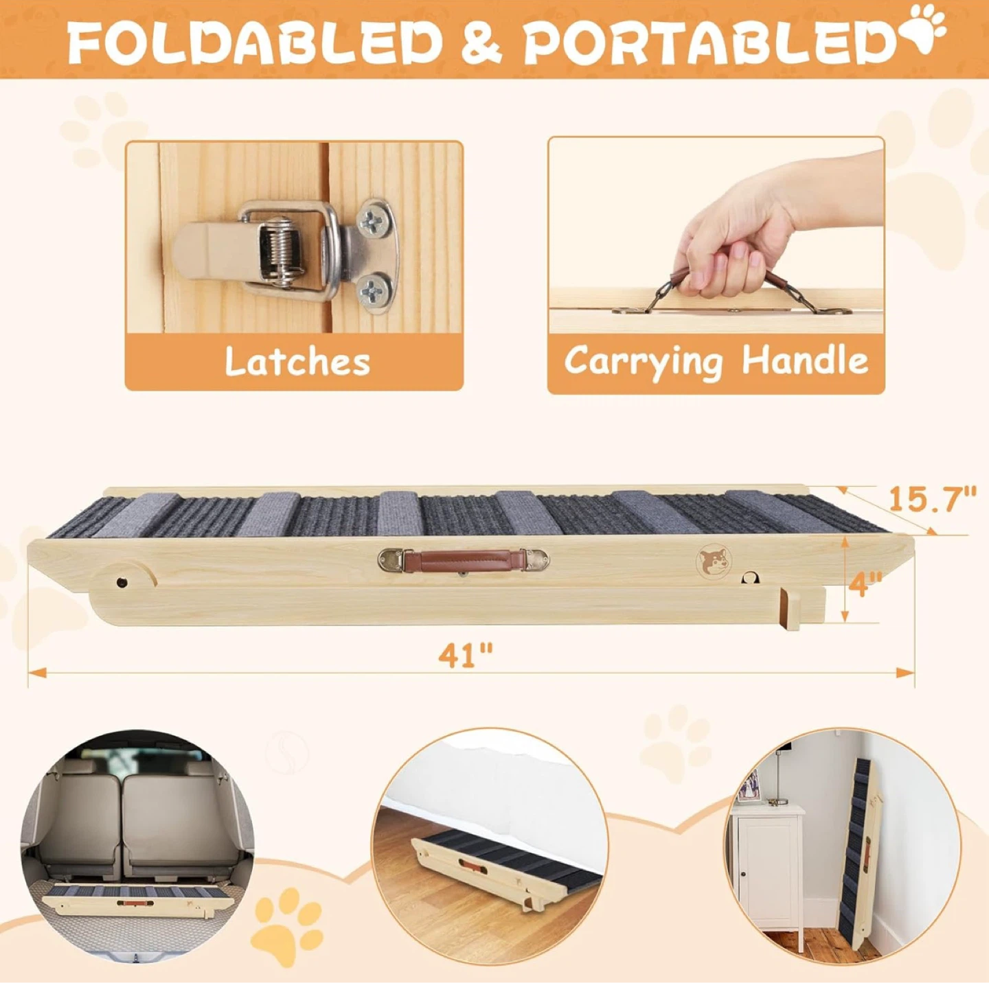 Foldable Wooden Dog Ramp - Adjustable Height, Anti-Slip - photo 4