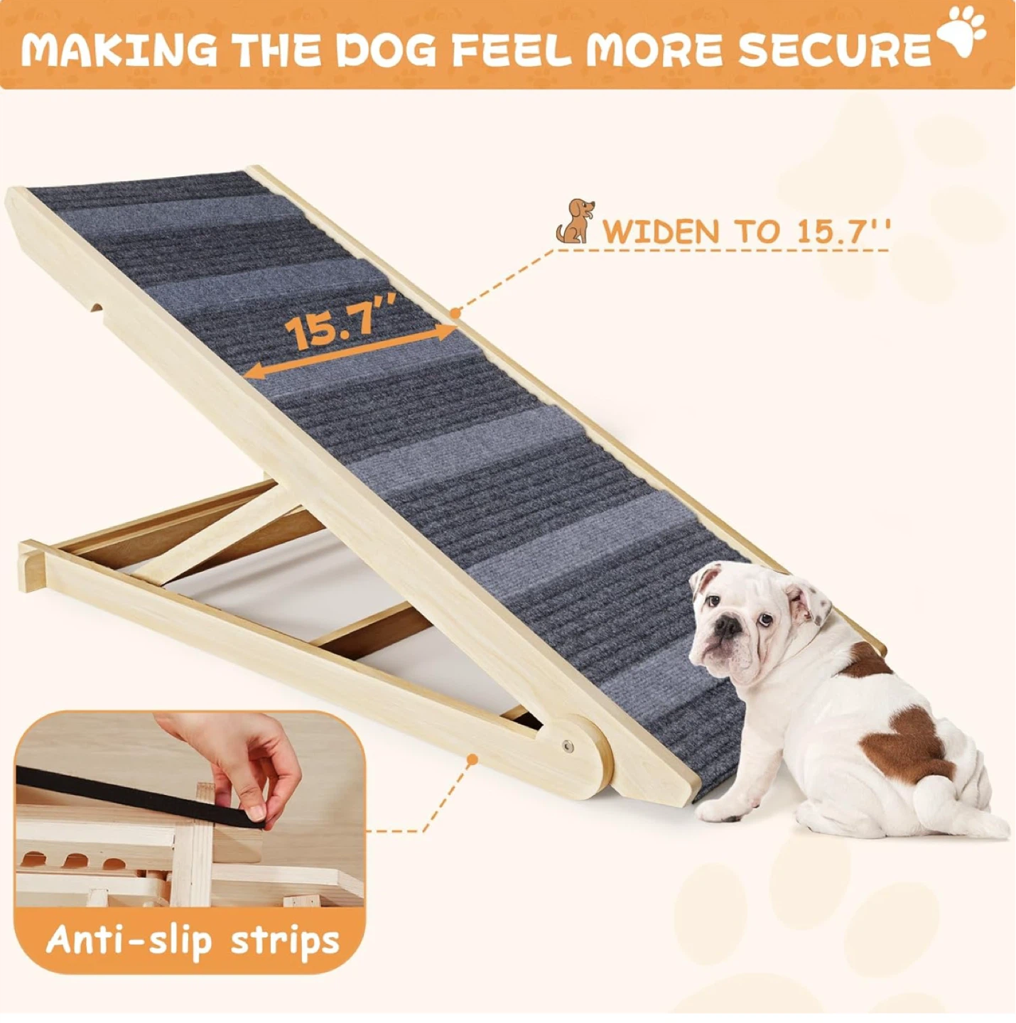Foldable Wooden Dog Ramp - Adjustable Height, Anti-Slip - photo 2