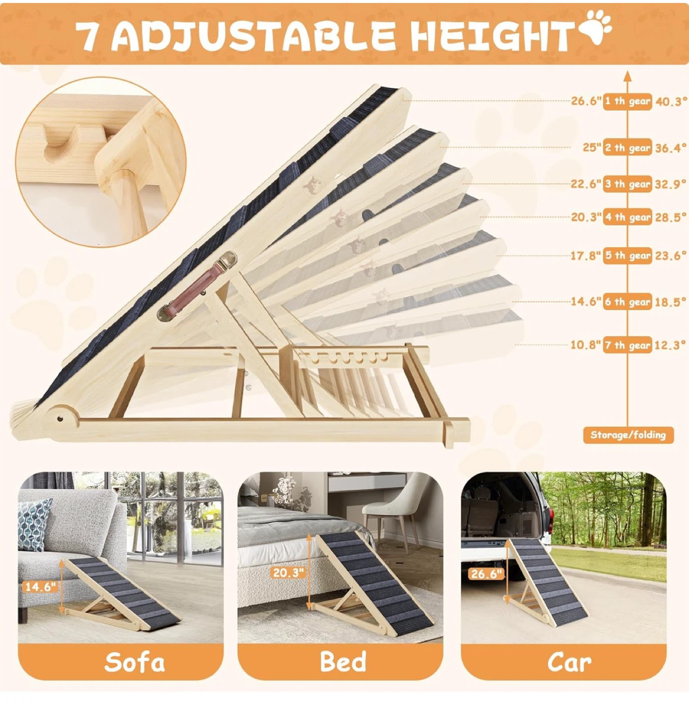 Foldable Wooden Dog Ramp - Adjustable Height, Anti-Slip - photo 5