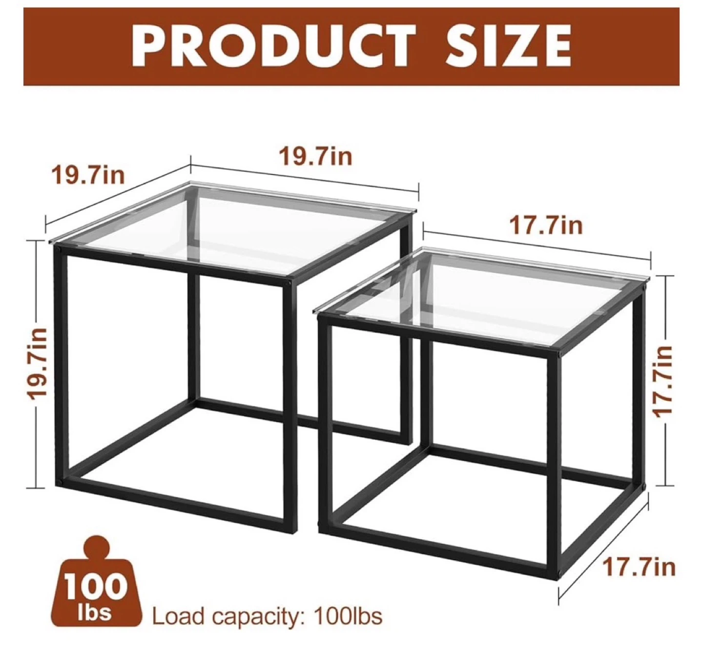 Set of 2 Side Tables - Black Metal Frame with Textured Glass Top - photo 2