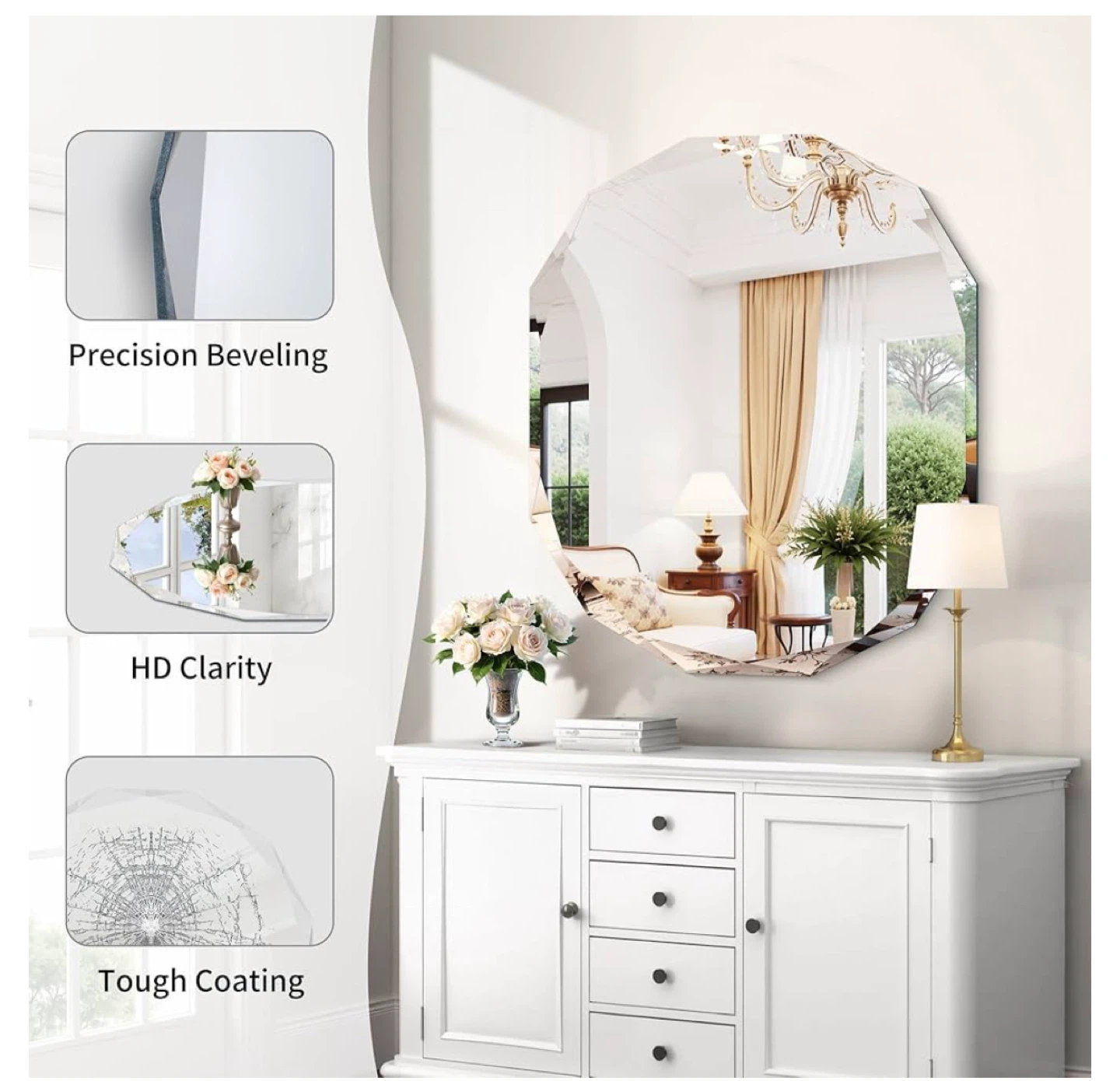Octagon Bevelled Wall Mirror - 30in x 36in - photo 3