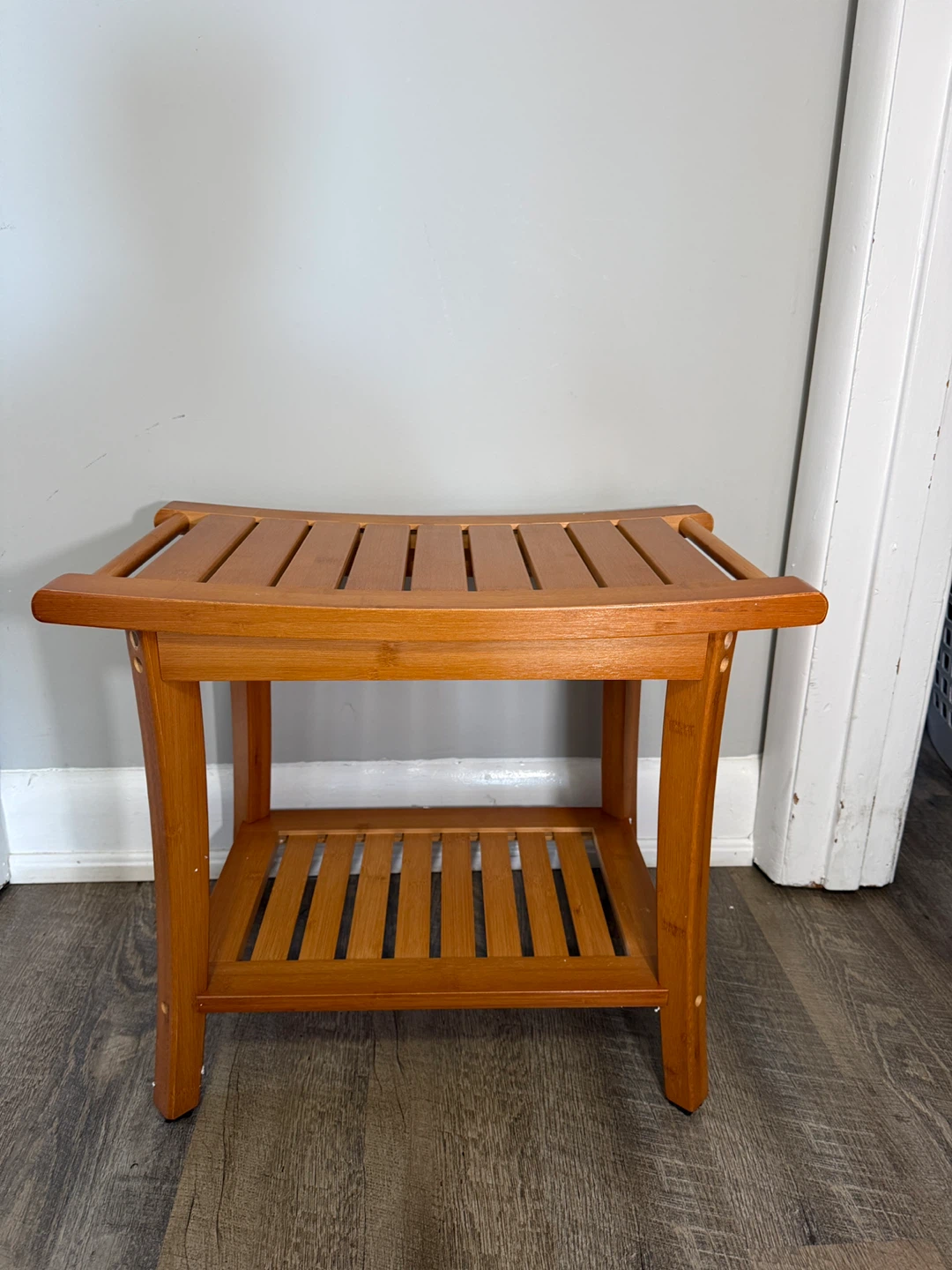 Bamboo Shower Bench with Two-Tiered Storage - photo 4
