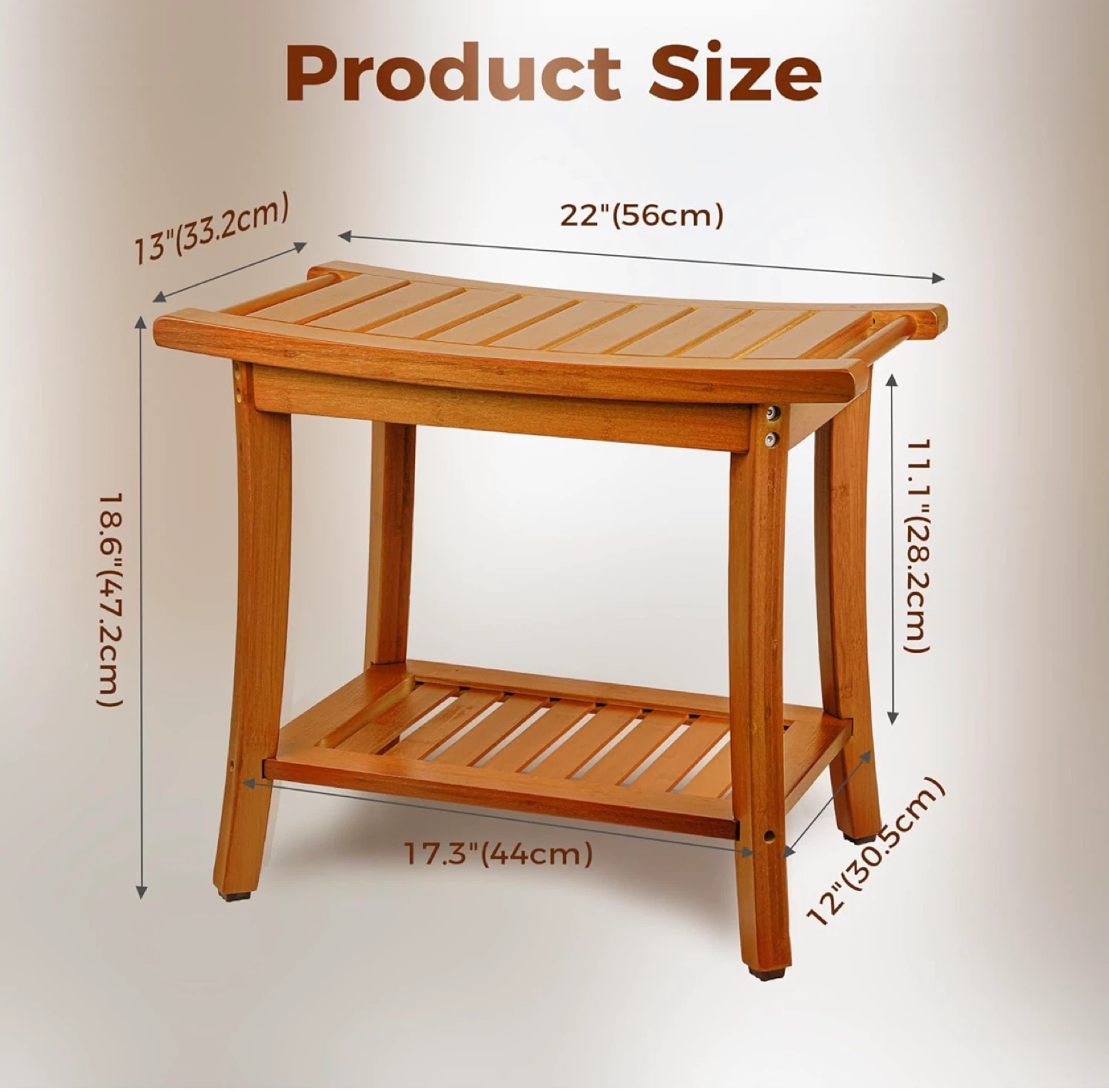 Bamboo Shower Bench with Two-Tiered Storage - photo 2