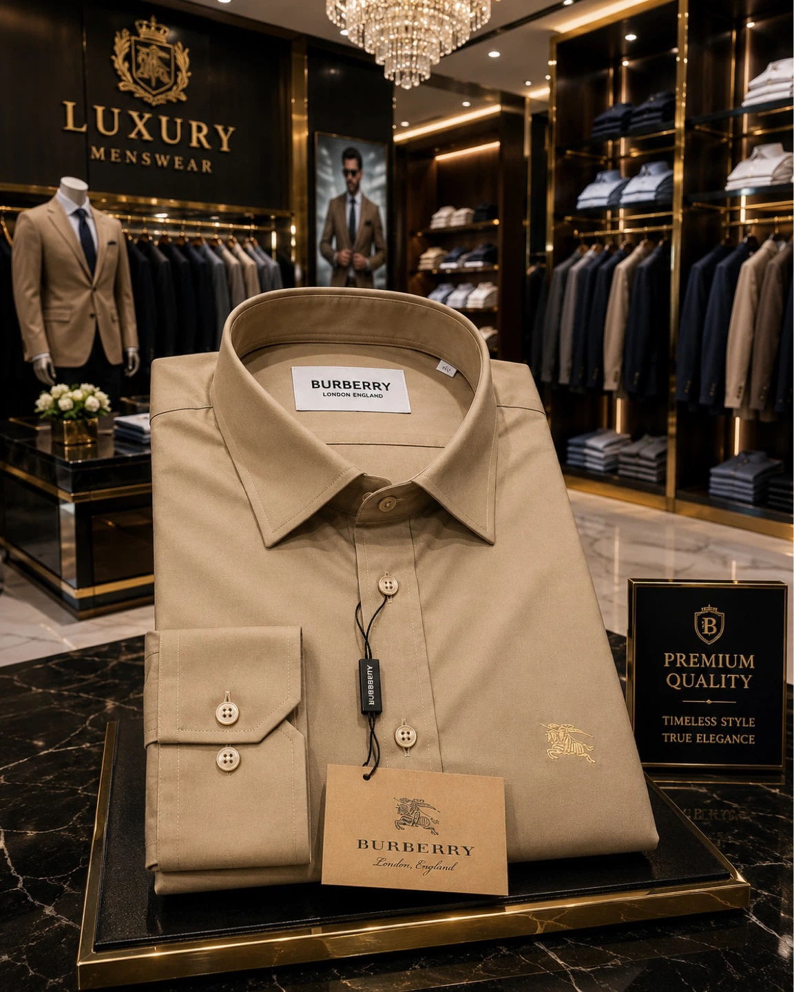 Burberry Men's Long Sleeve Dress Shirt - Tan