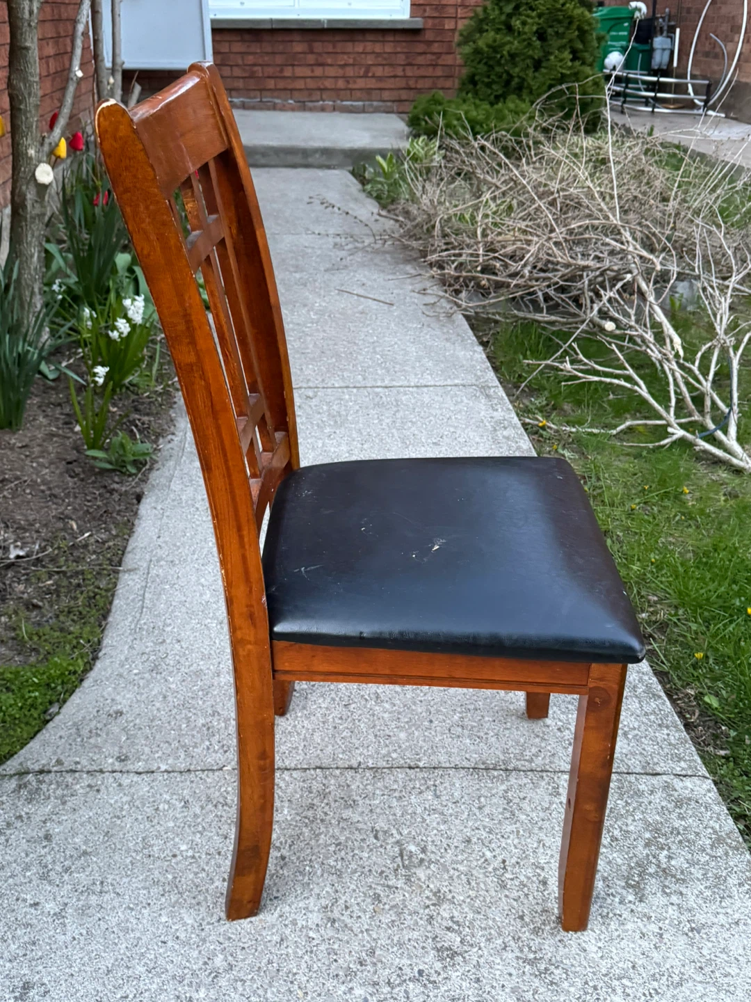 Wooden Dining Chair with Black Faux Leather Seat