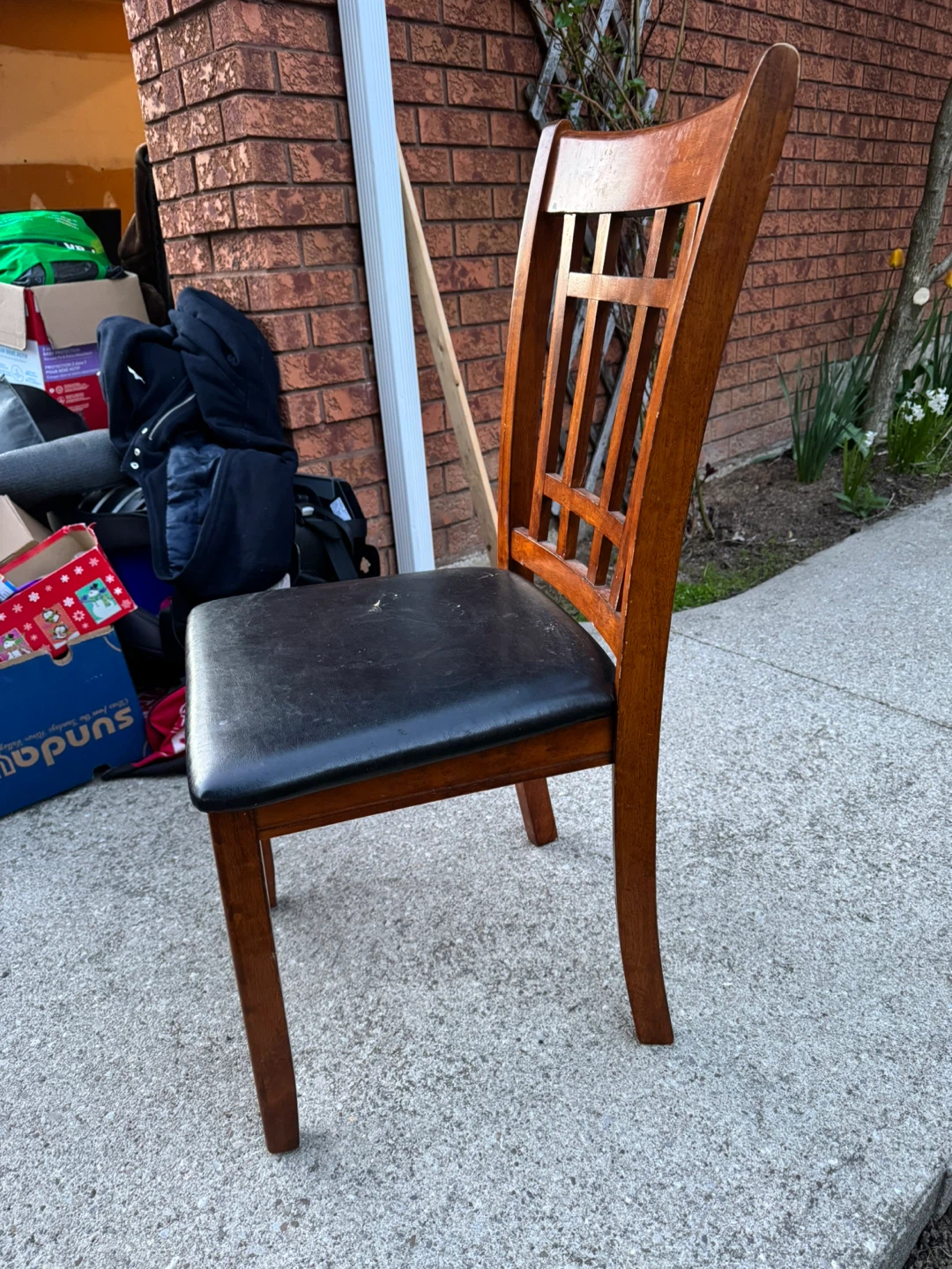 Wooden Dining Chair with Black Faux Leather Seat - photo 2