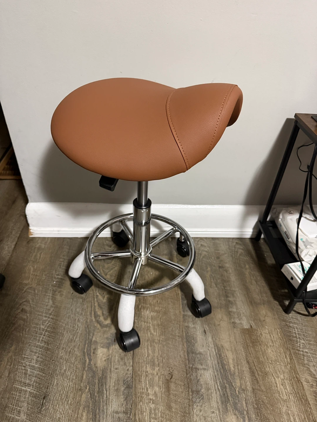 Brown Saddle Stool Chair with Wheels