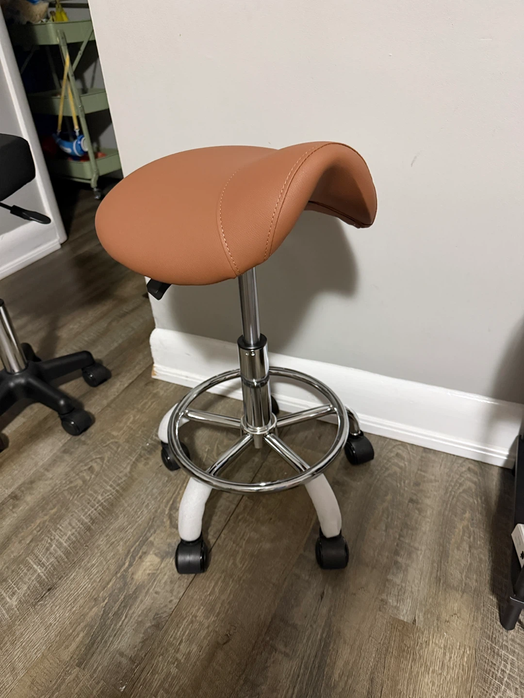 Brown Saddle Stool Chair with Wheels - photo 2