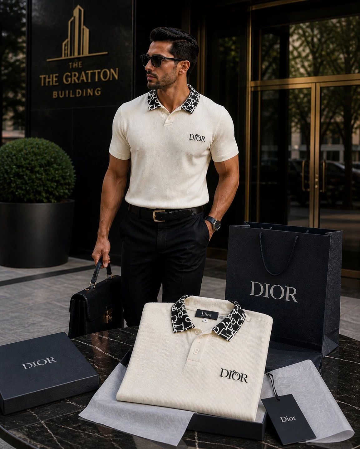Dior Cream Knit Polo Shirt