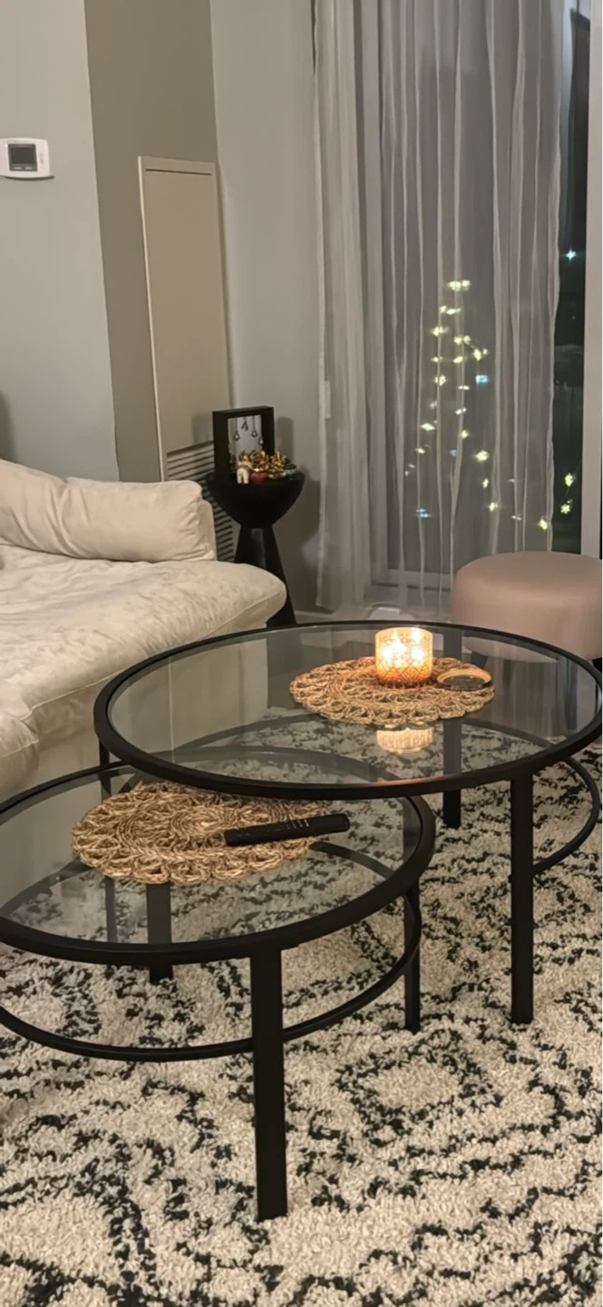 Set of 2 Round Glass Top Coffee Tables