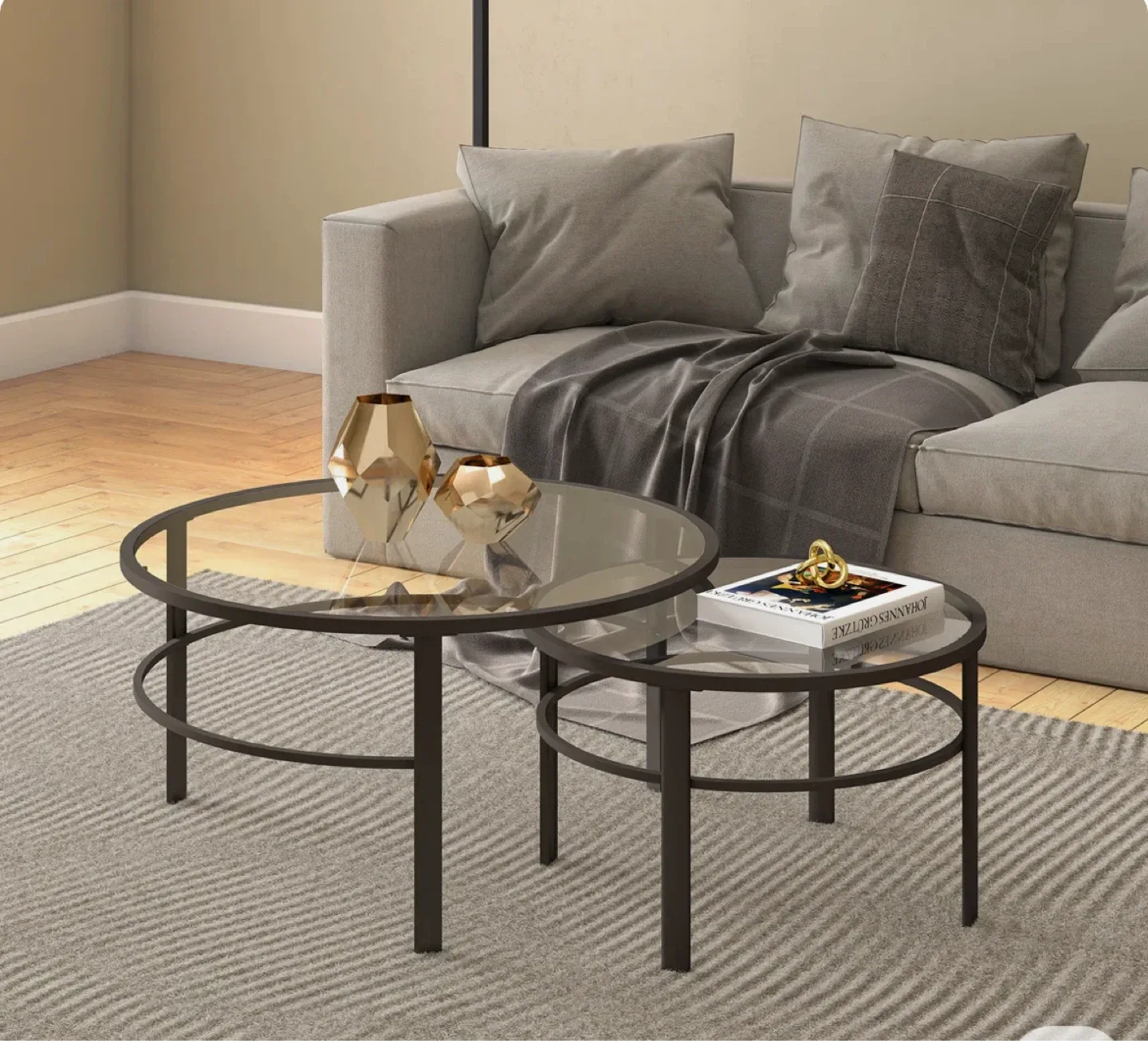 Set of 2 Round Glass Top Coffee Tables - photo 4