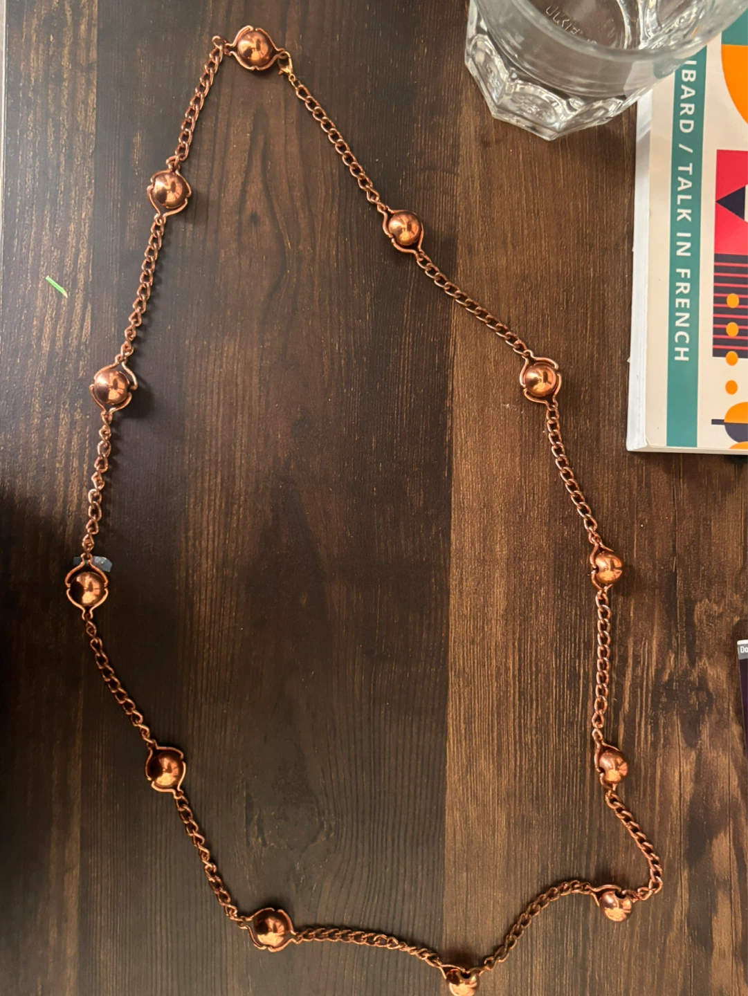 Copper-tone bead chain necklace/ waist chain