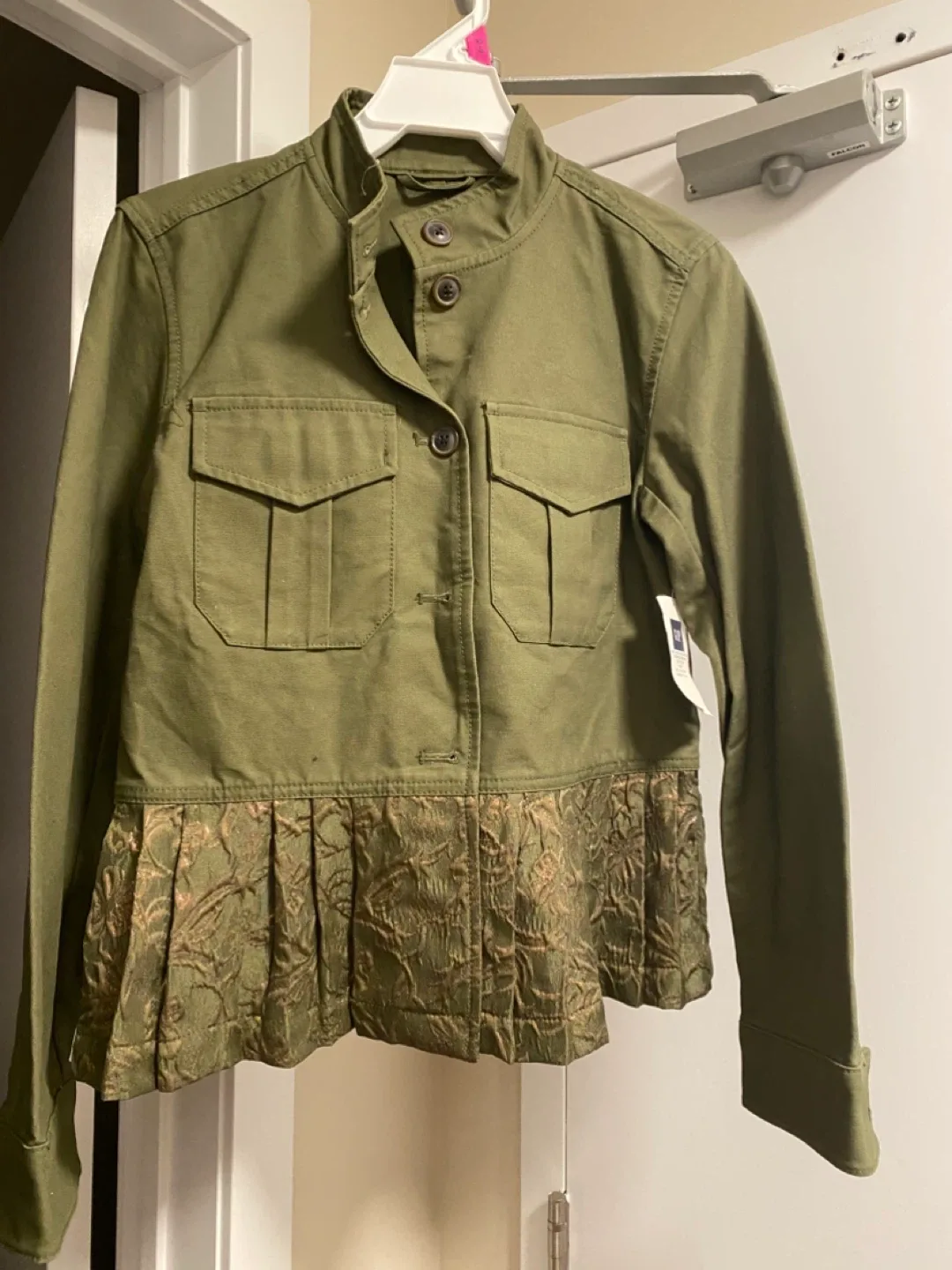 Green Utility Jacket with Pleated Embroidered Hem - photo 2