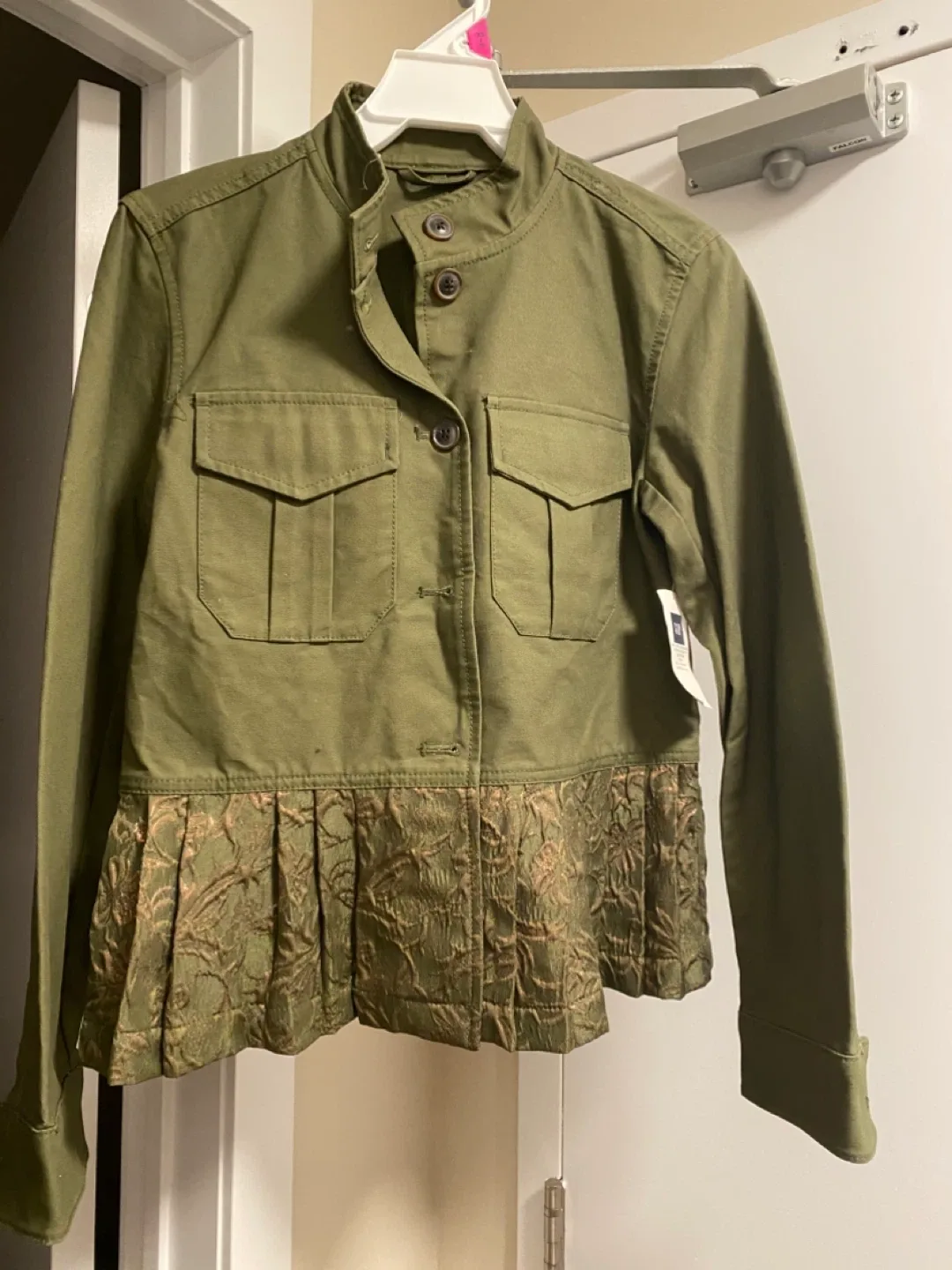 Green Utility Jacket with Pleated Embroidered Hem - photo 3