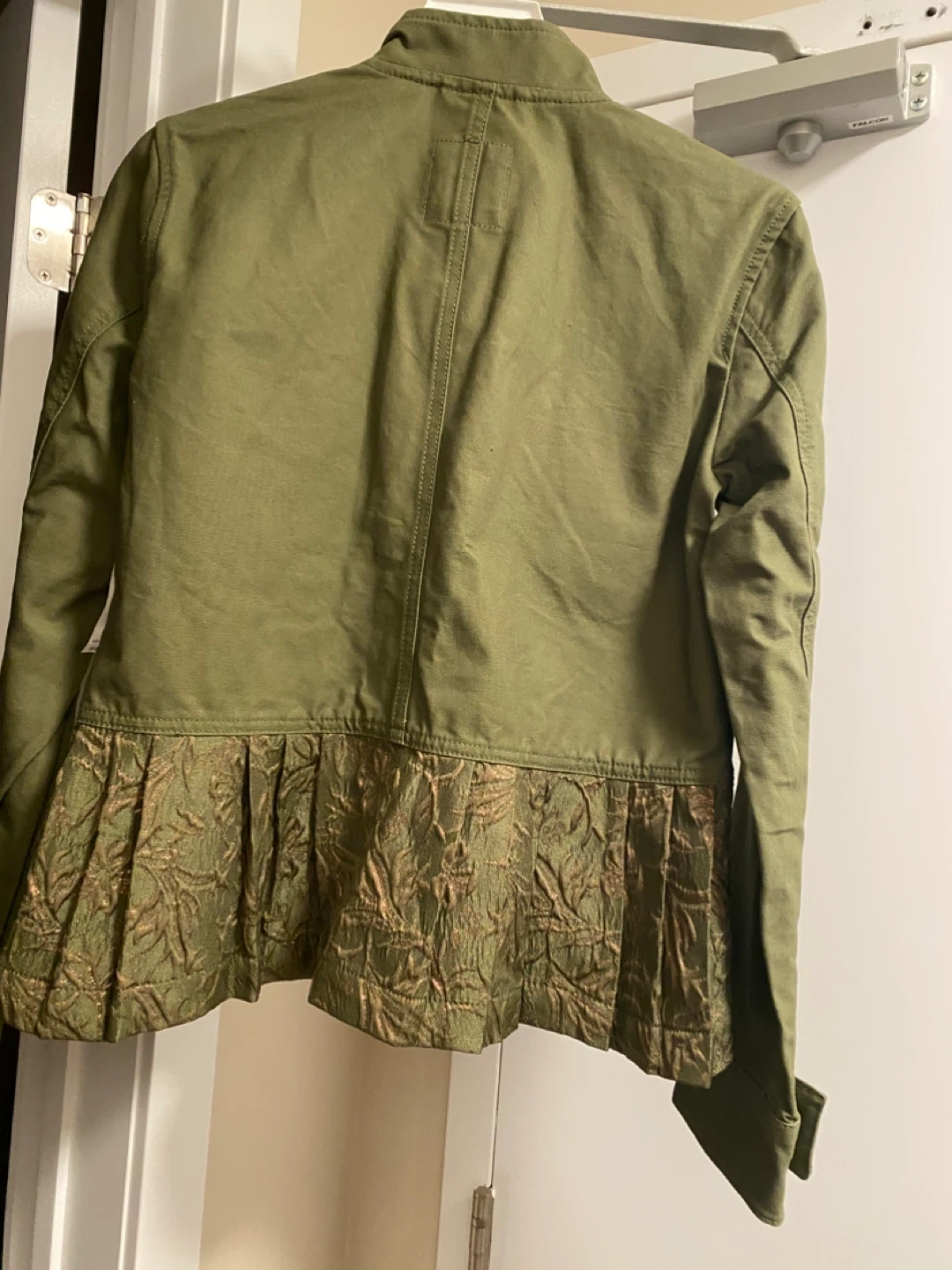 Green Utility Jacket with Pleated Embroidered Hem - photo 4
