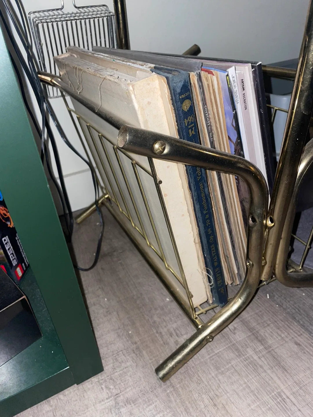 Gold tone glass top side table with magazine rack - photo 2