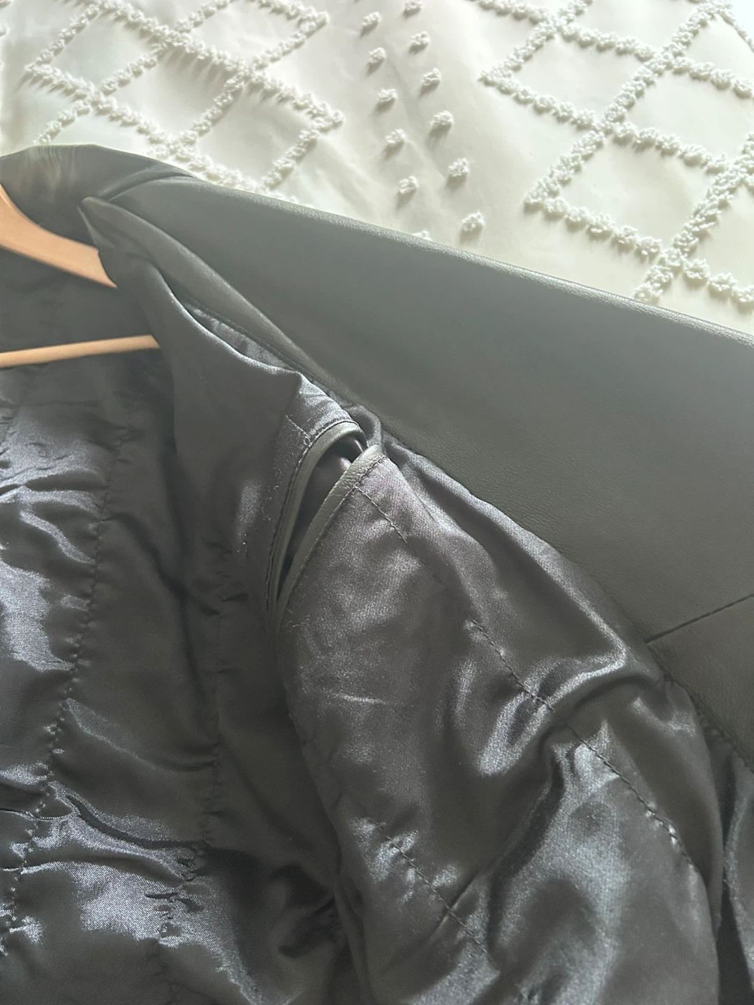 Black Leather Motorcycle Jacket with Lace-Up Sleeves - photo 5