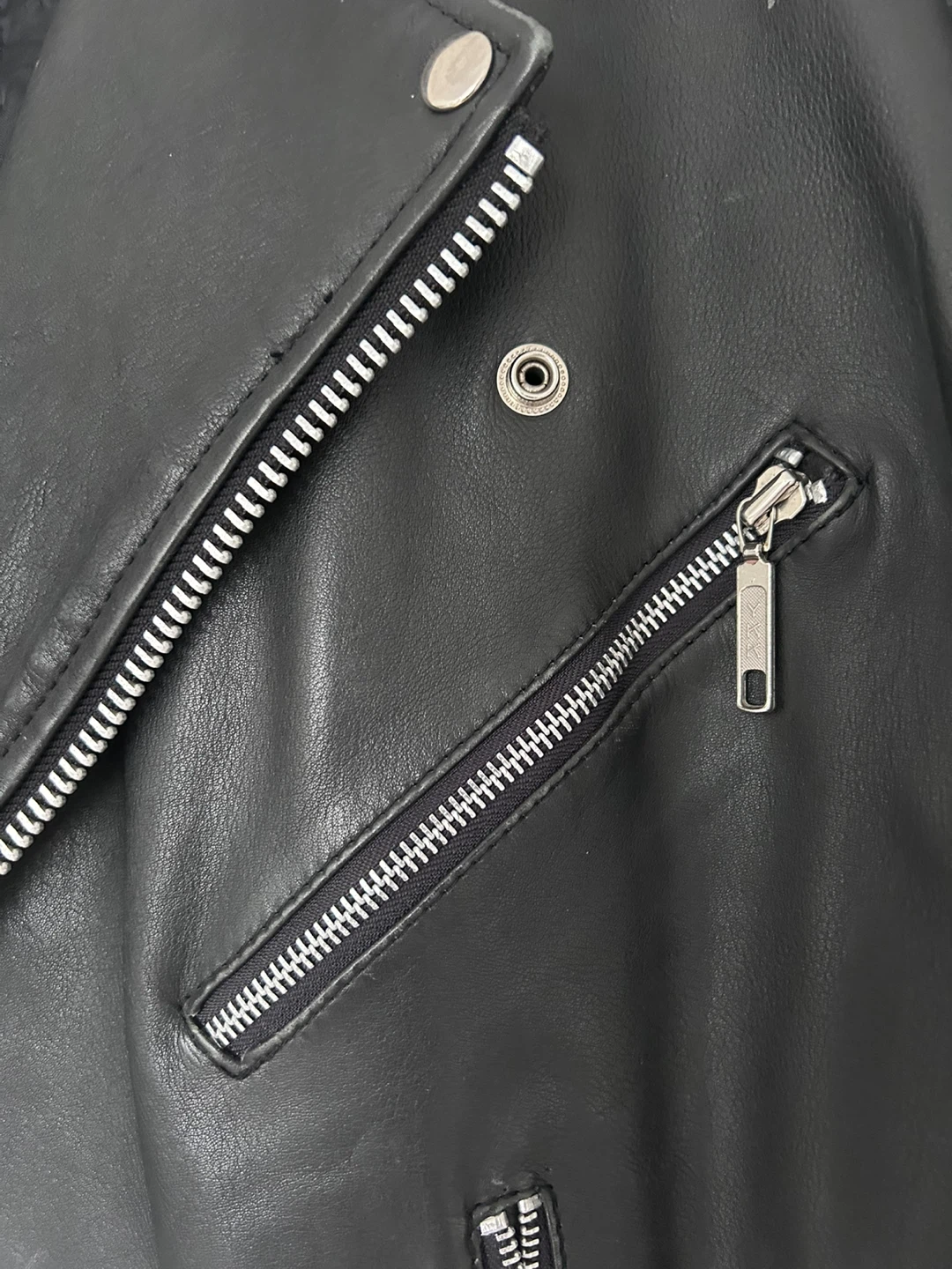 Black Leather Motorcycle Jacket with Lace-Up Sleeves - photo 2