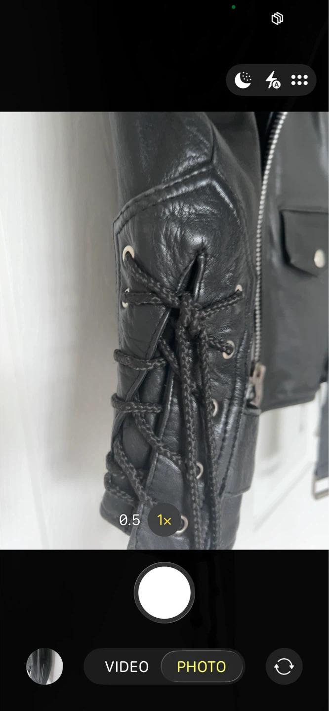 Black Leather Motorcycle Jacket with Lace-Up Sleeves - photo 4