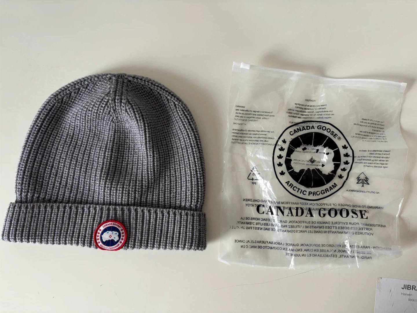 Canada Goose Grey Ribbed Beanie Hat