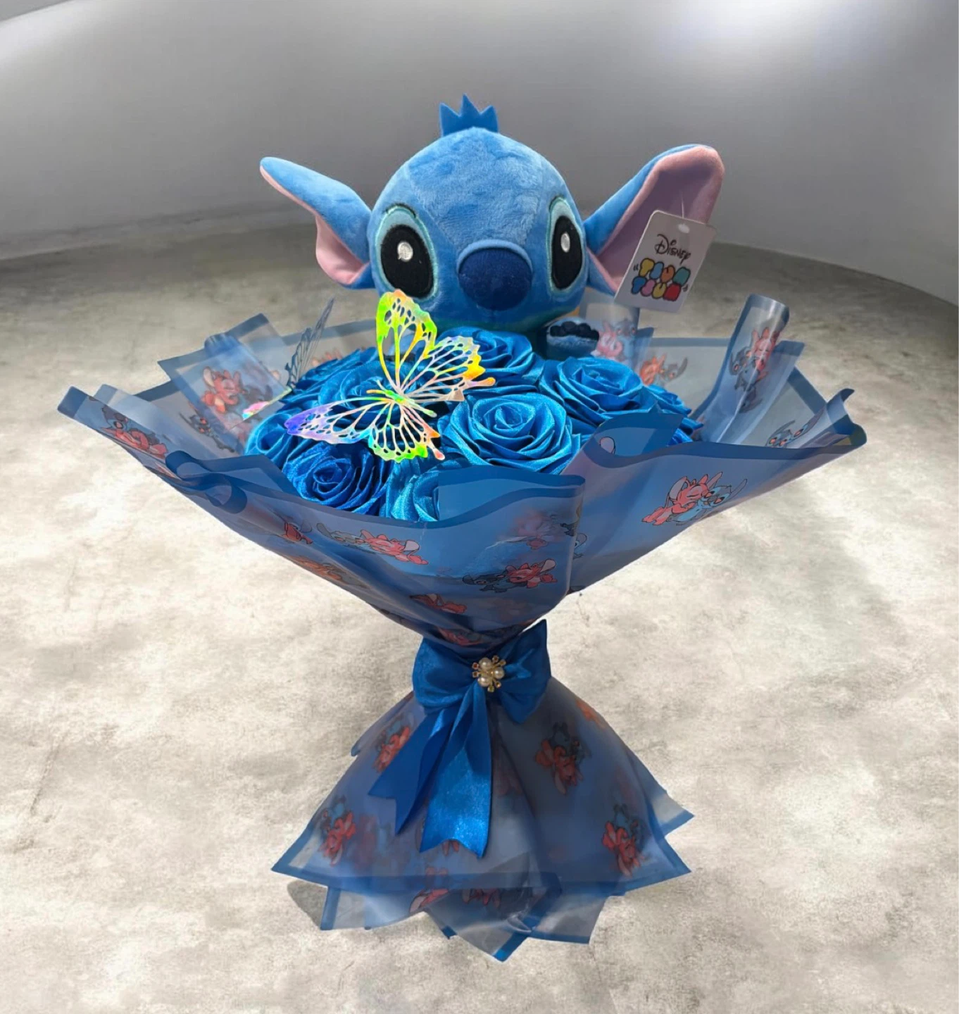 Disney Stitch Plush & Blue Rose Flower Bouquet