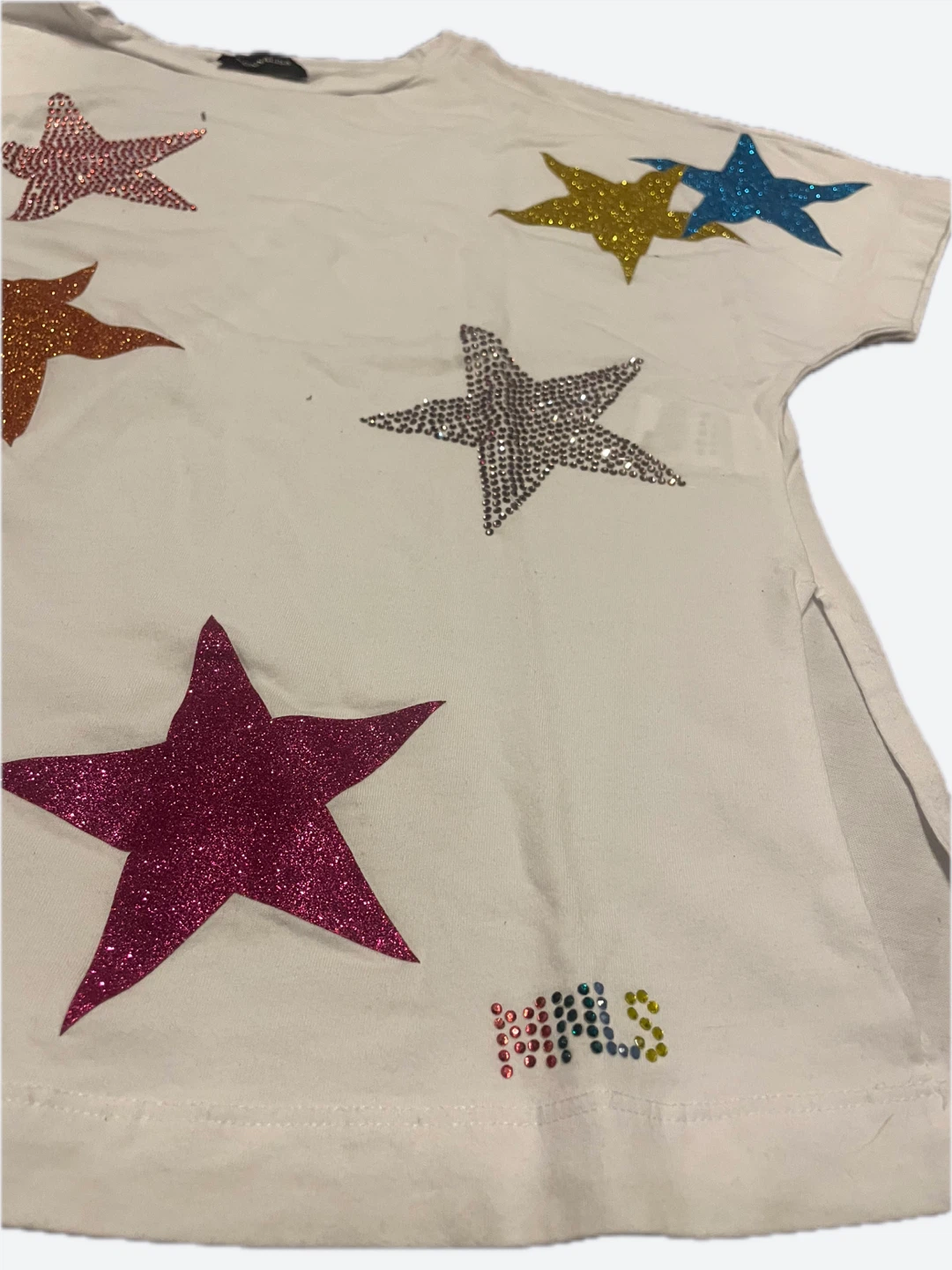 Mona Lisa White T-Shirt with Glitter Stars - Size Medium - photo 2
