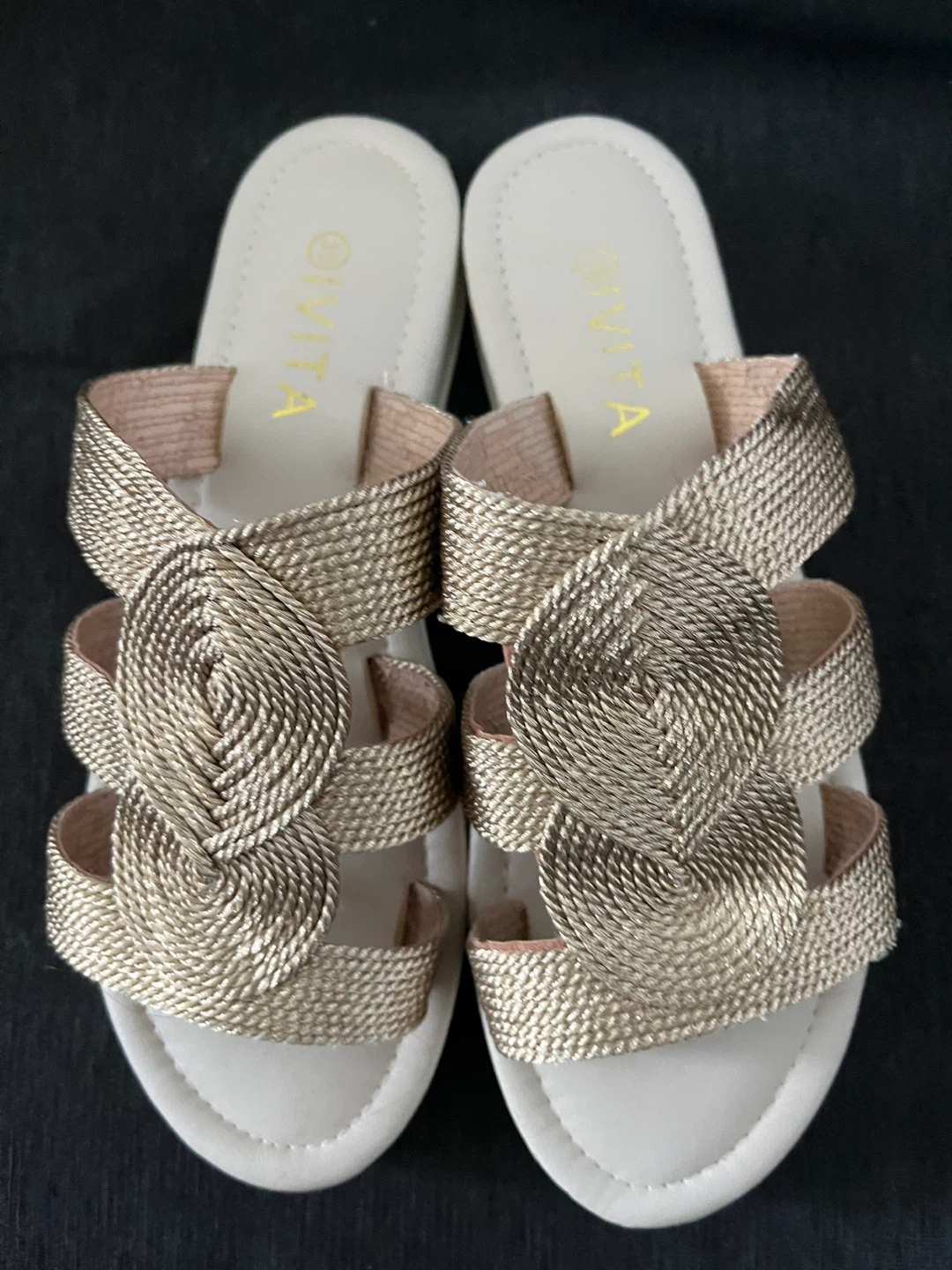 DIVITA Gold Rope Strap Platform Sandals