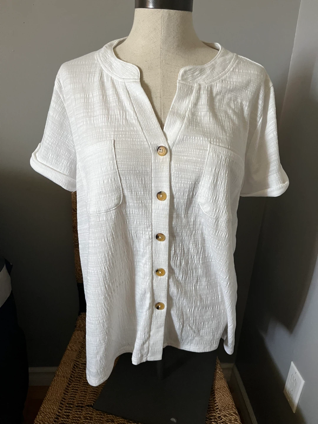 cable & gauge XL White Button-Up Shirt with Textured Fabric - photo 2