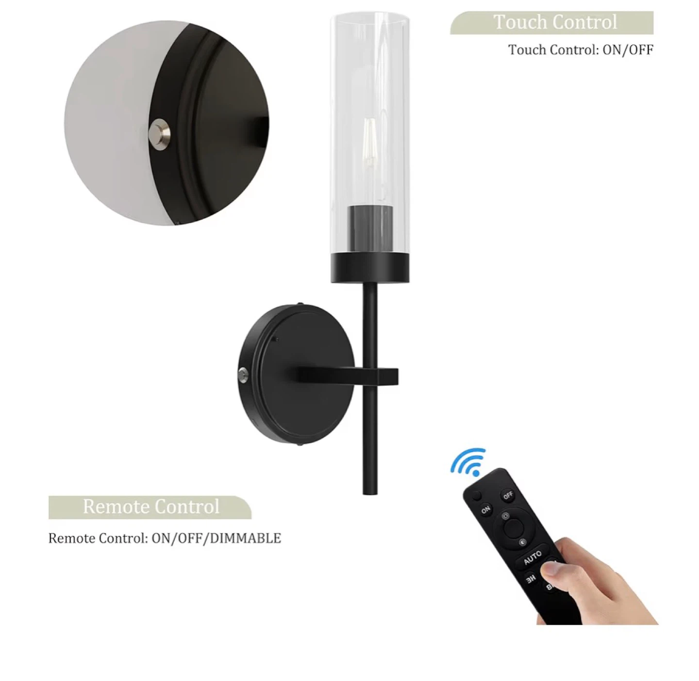 Set of 2 Black Battery Operated Wall Sconces Remote Control BB8 - photo 5