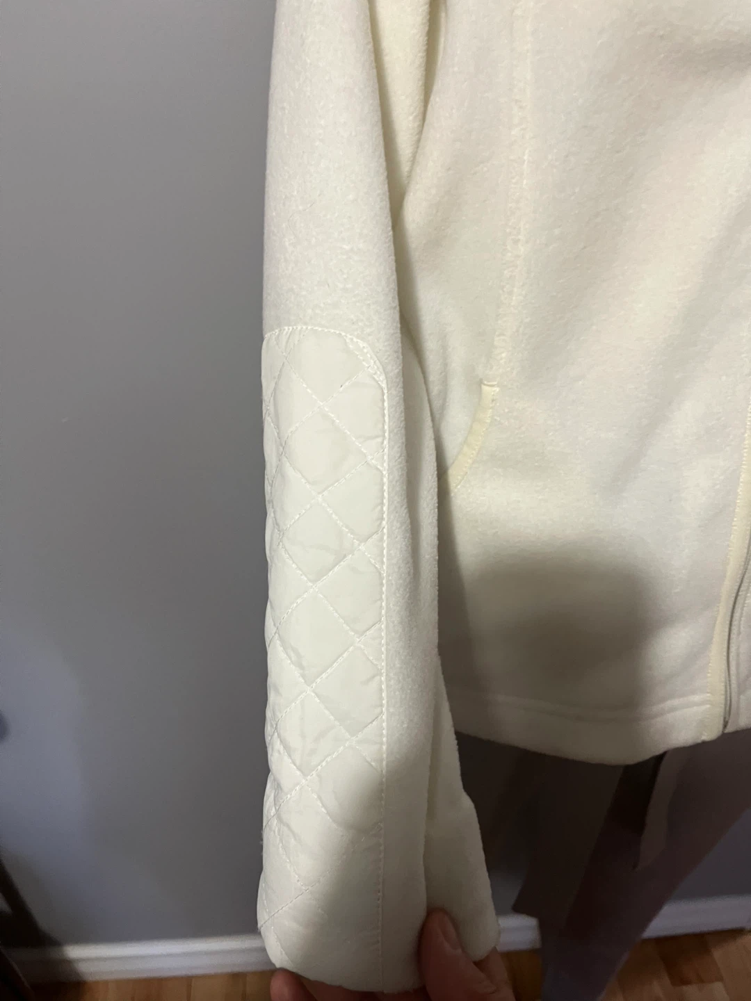 Cream Fleece Zip-Up Jacket with Quilted Elbow Patches - photo 4