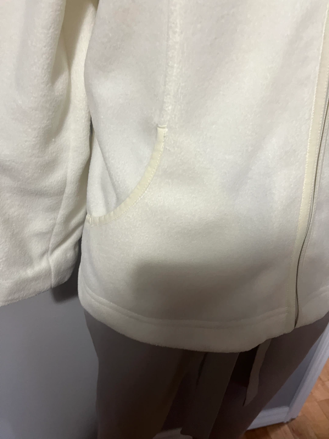 Cream Fleece Zip-Up Jacket with Quilted Elbow Patches - photo 3