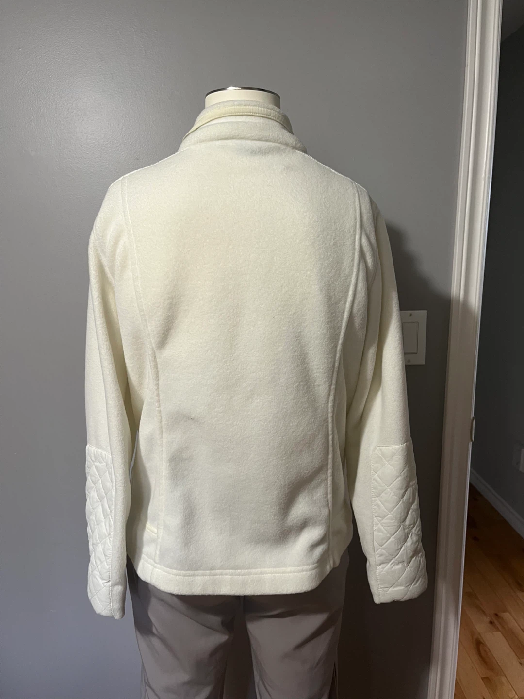 Cream Fleece Zip-Up Jacket with Quilted Elbow Patches - photo 5