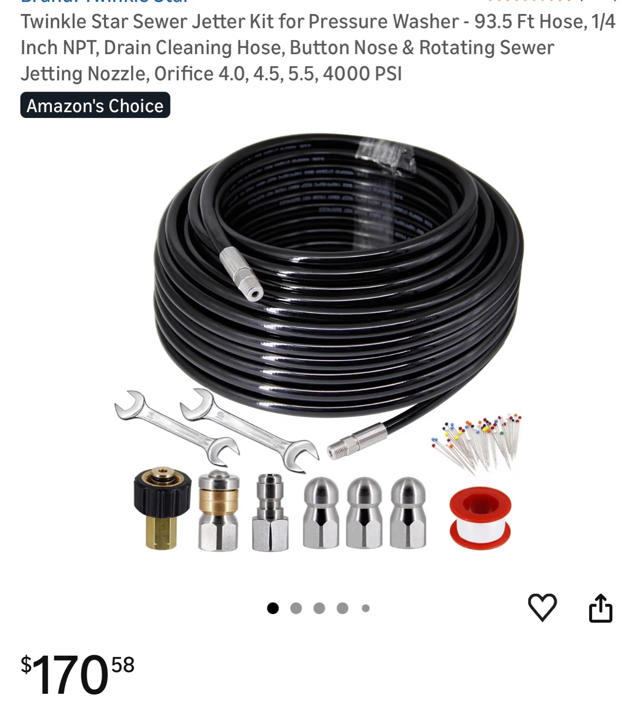 Pressure Washer 93.5 Ft Hose, 1/4 InchDrain Cleaning S93