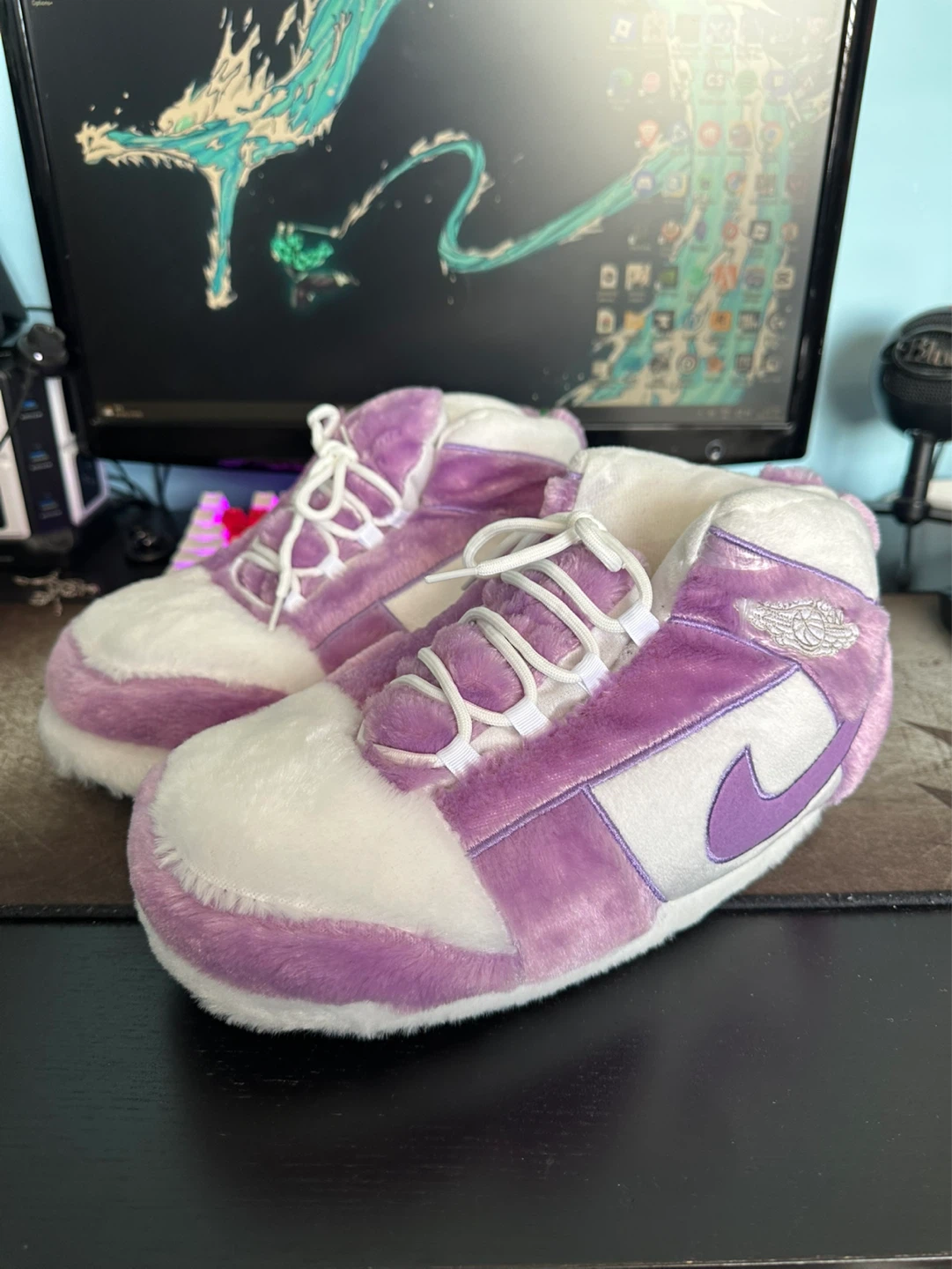 Plush Sneakers Slippers - Purple & White