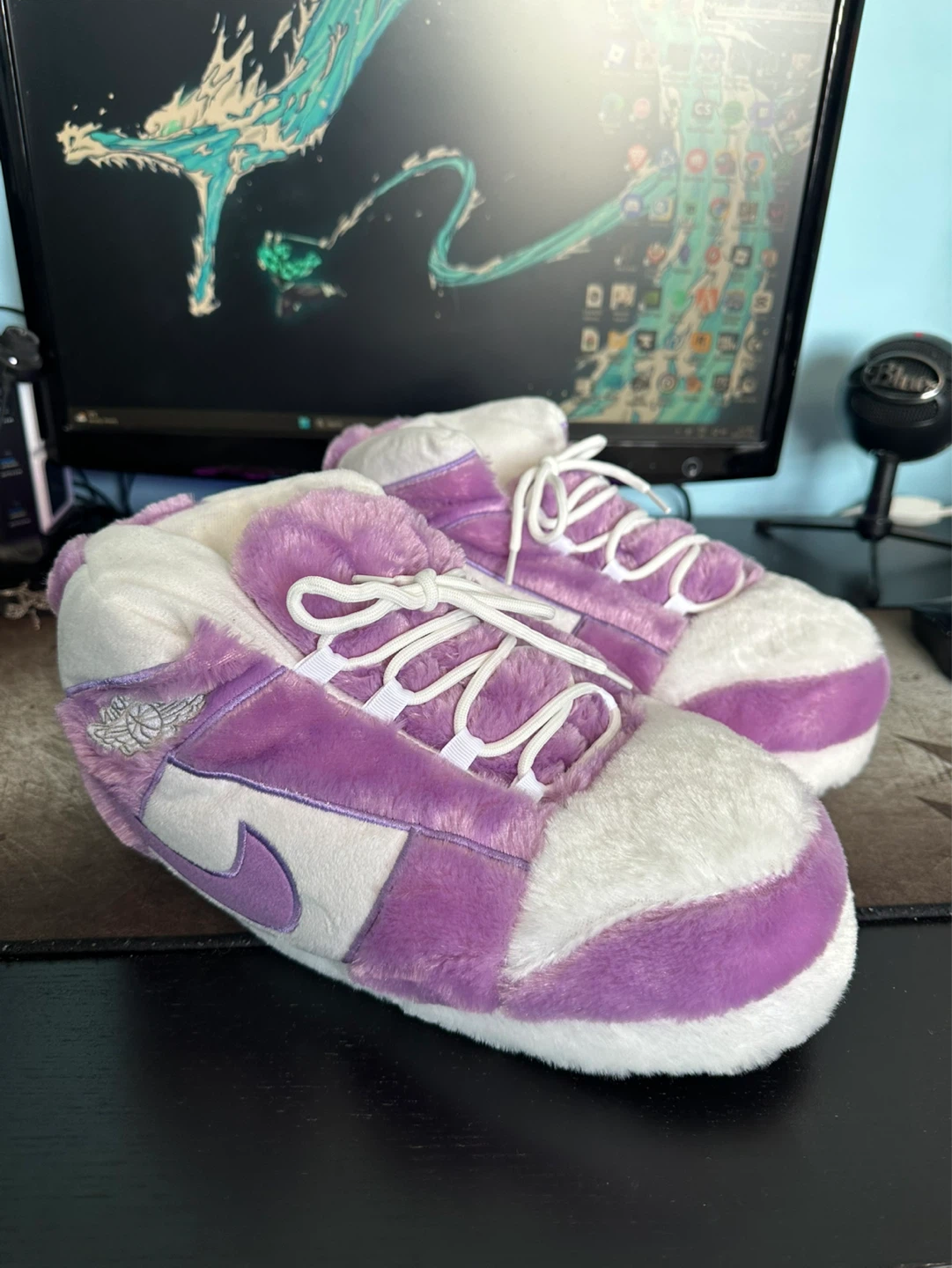Plush Sneakers Slippers - Purple & White - photo 3