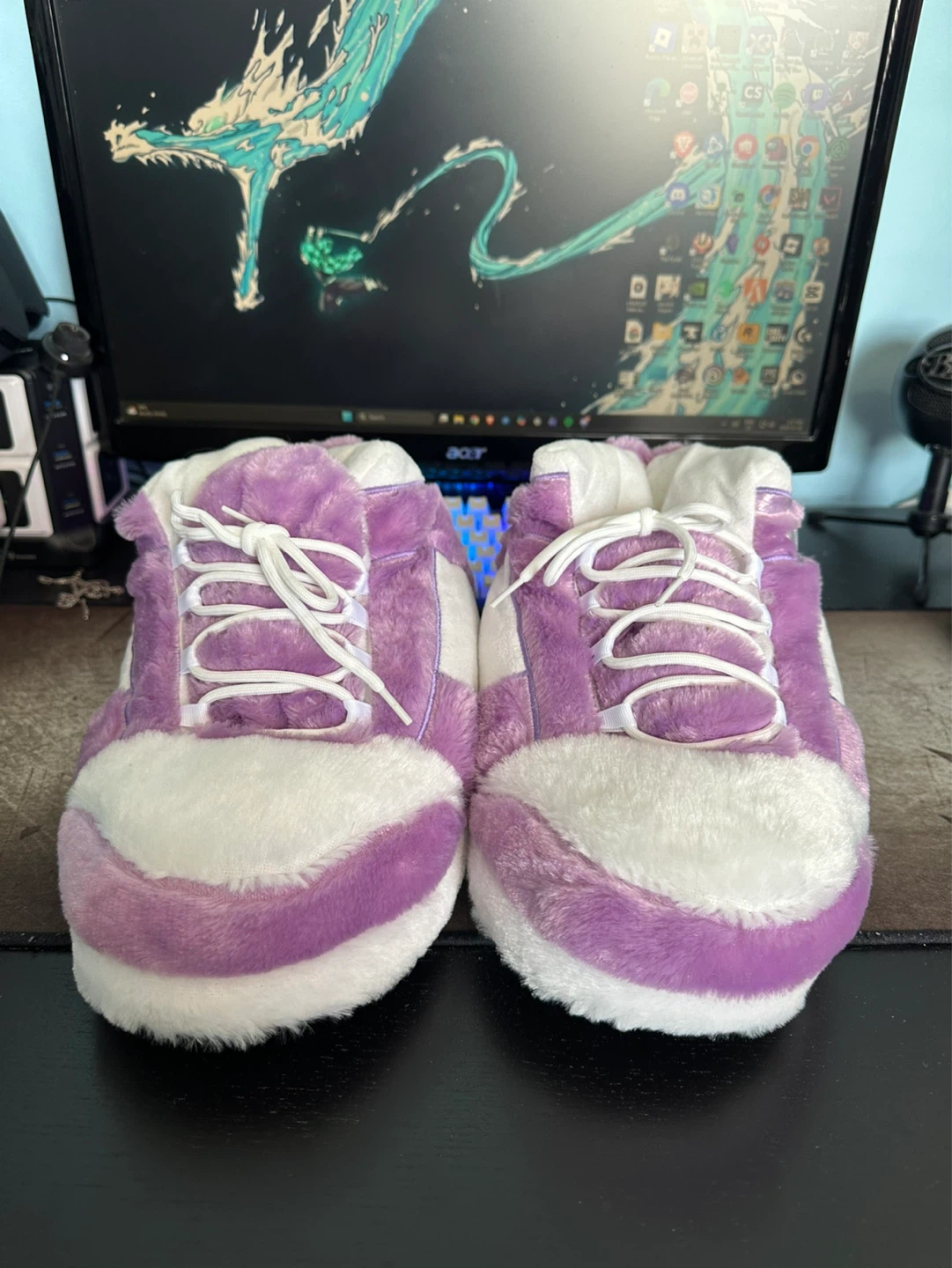 Plush Sneakers Slippers - Purple & White - photo 2