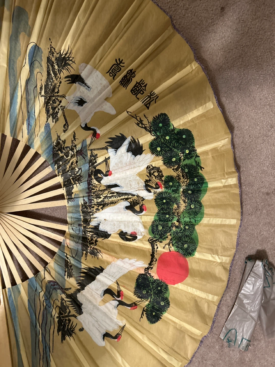 Decorative Chinese Paper Fan with Cranes and Pine Tree - photo 2