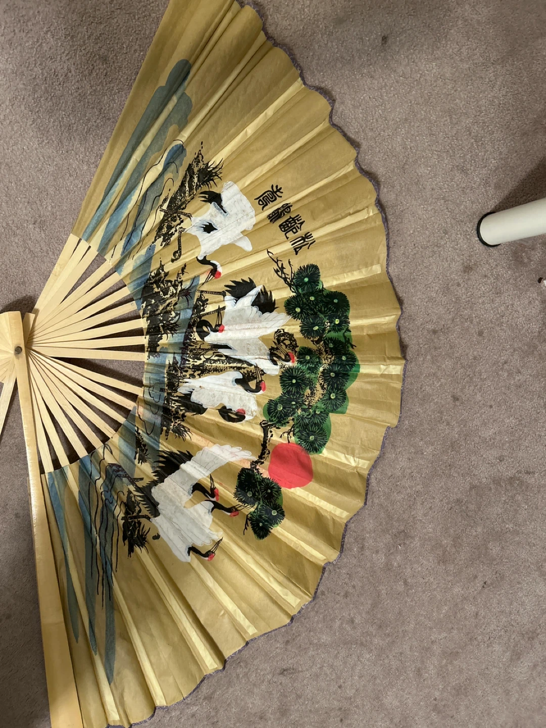 Decorative Chinese Paper Fan with Cranes and Pine Tree