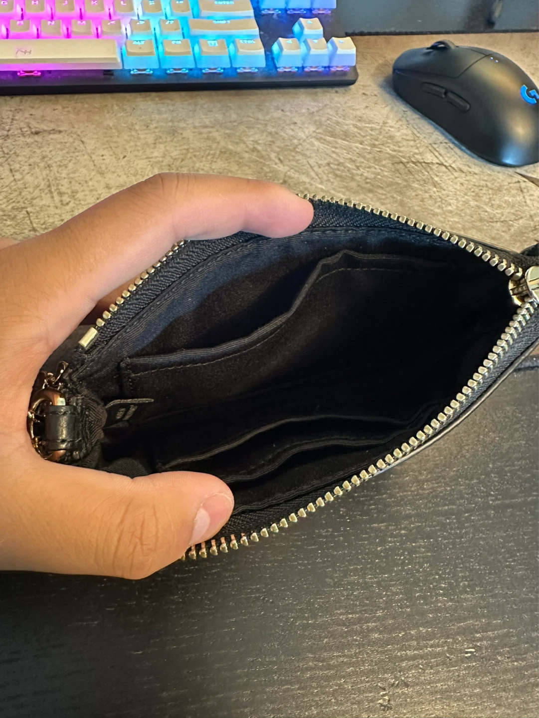 Coach Black Leather Wristlet Pouch with Gold Chain - photo 4