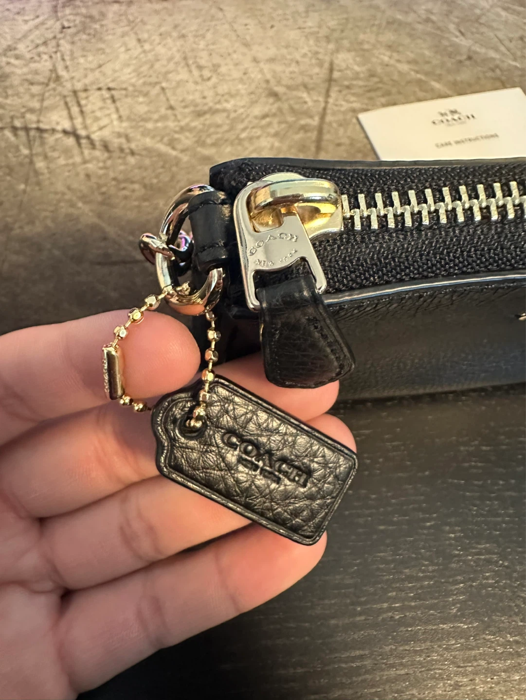 Coach Black Leather Wristlet Pouch with Gold Chain - photo 3
