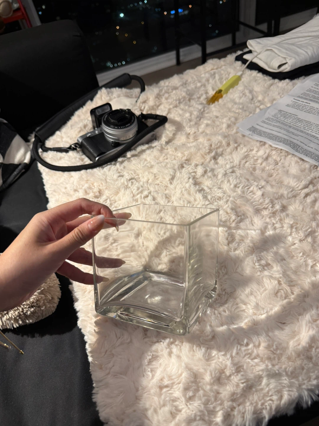 Clear Glass Square Vase