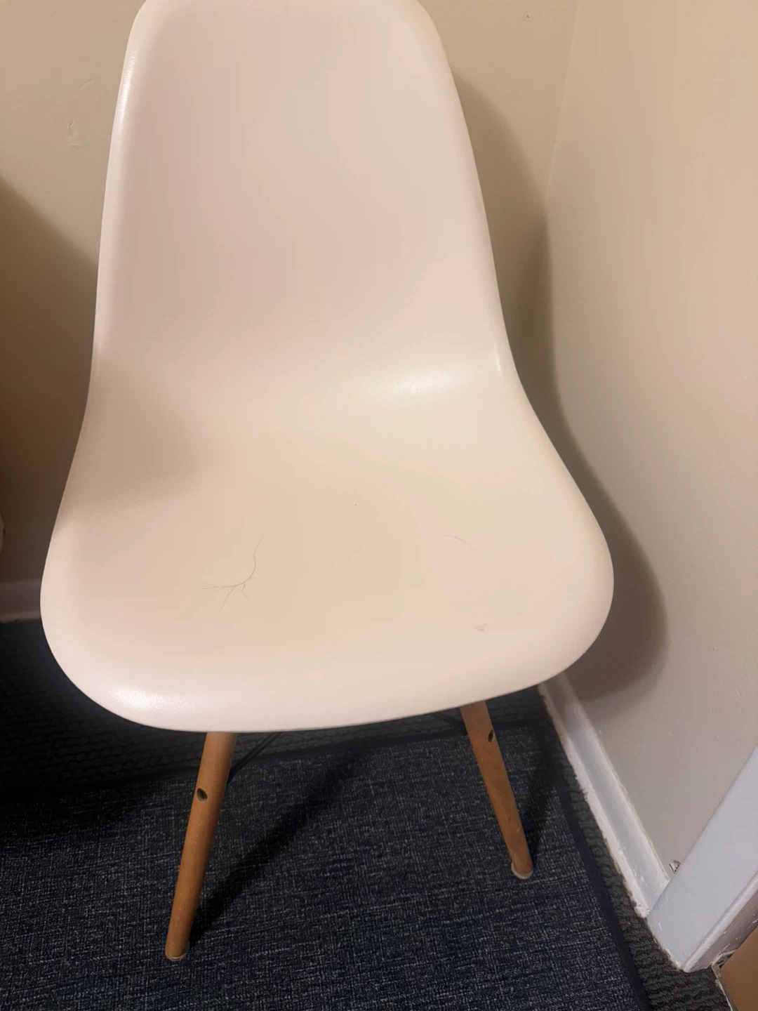 2 White Plastic Chair with Wood Legs