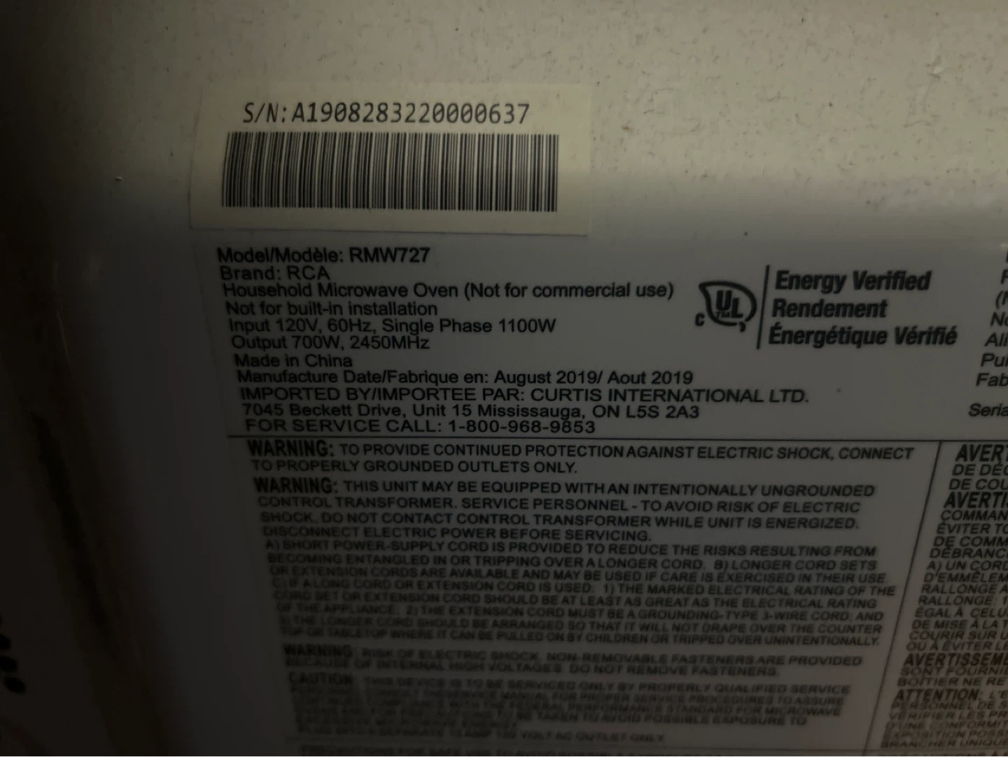 RCA Household Microwave Oven RMW727 - photo 2