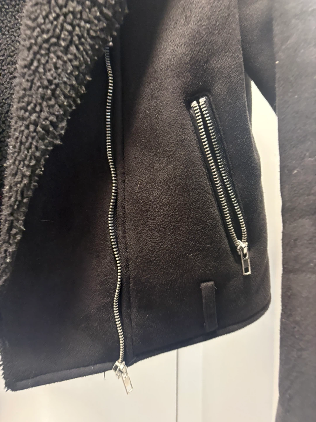 Black Faux Suede Sherpa Lined Moto Jacket - photo 2