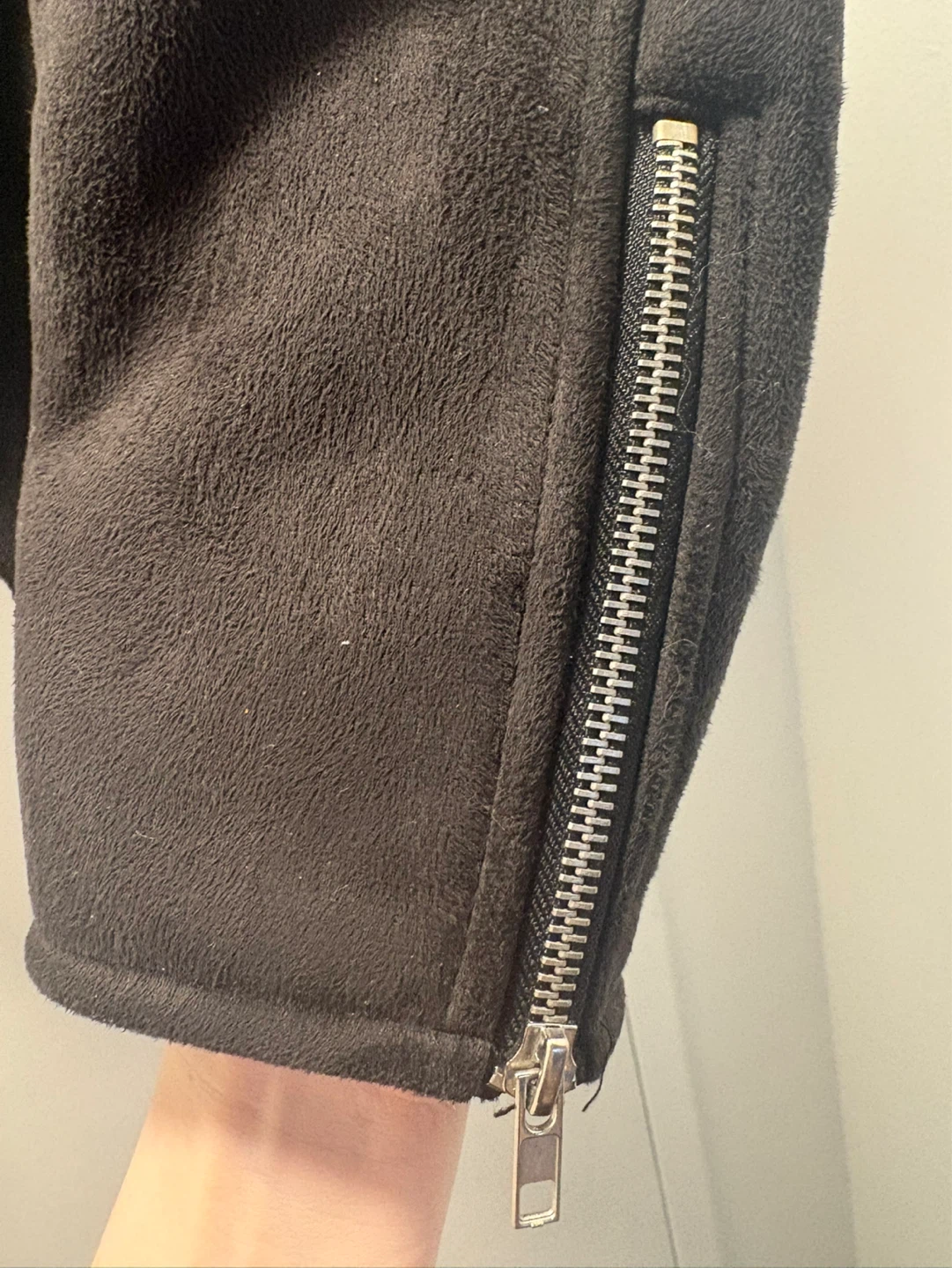 Black Faux Suede Sherpa Lined Moto Jacket - photo 4