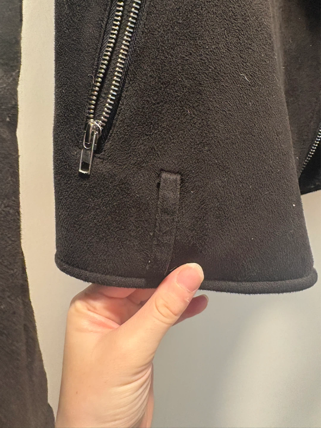 Black Faux Suede Sherpa Lined Moto Jacket - photo 5