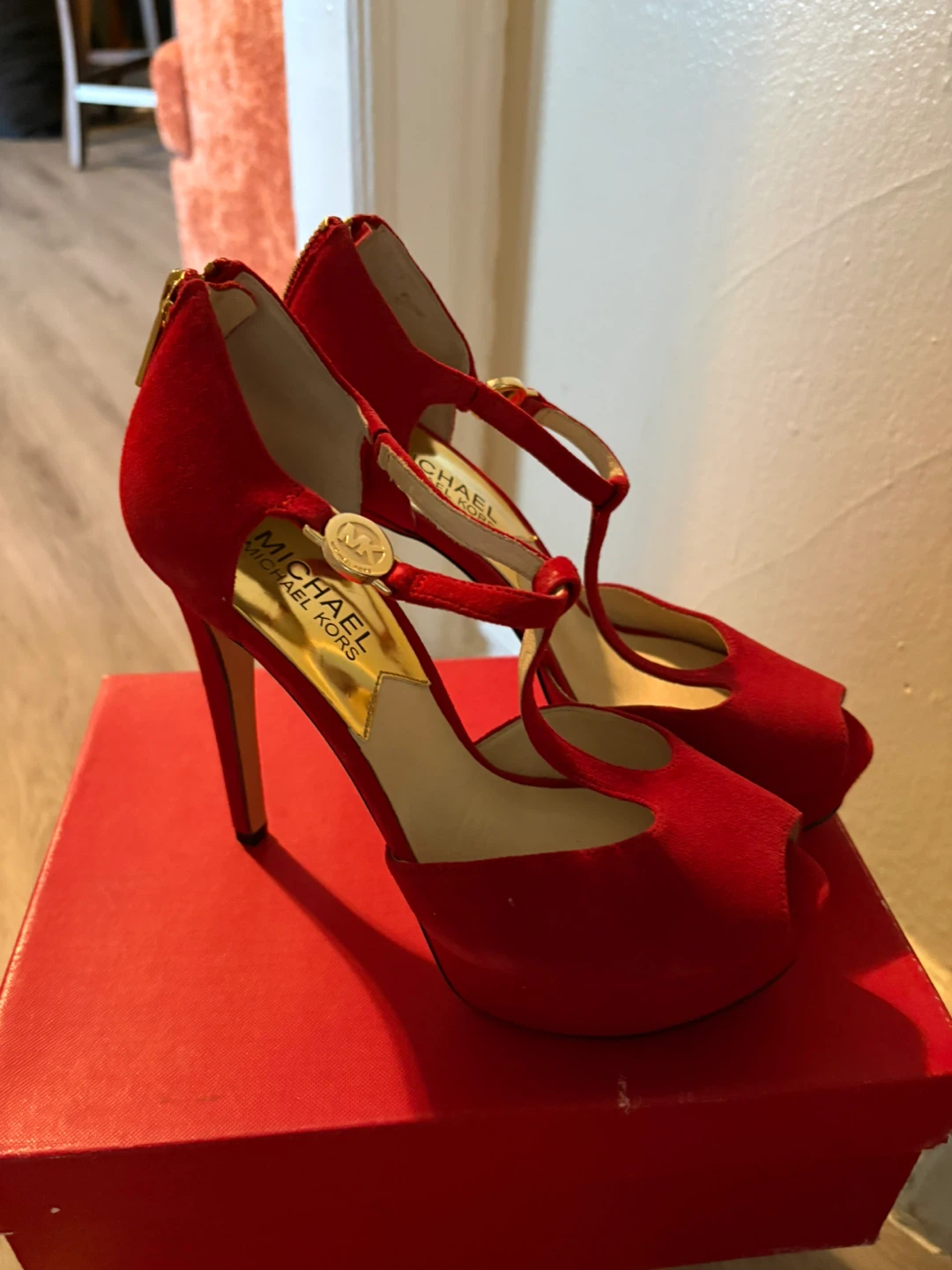 Michael Kors Red Suede Platform Heels