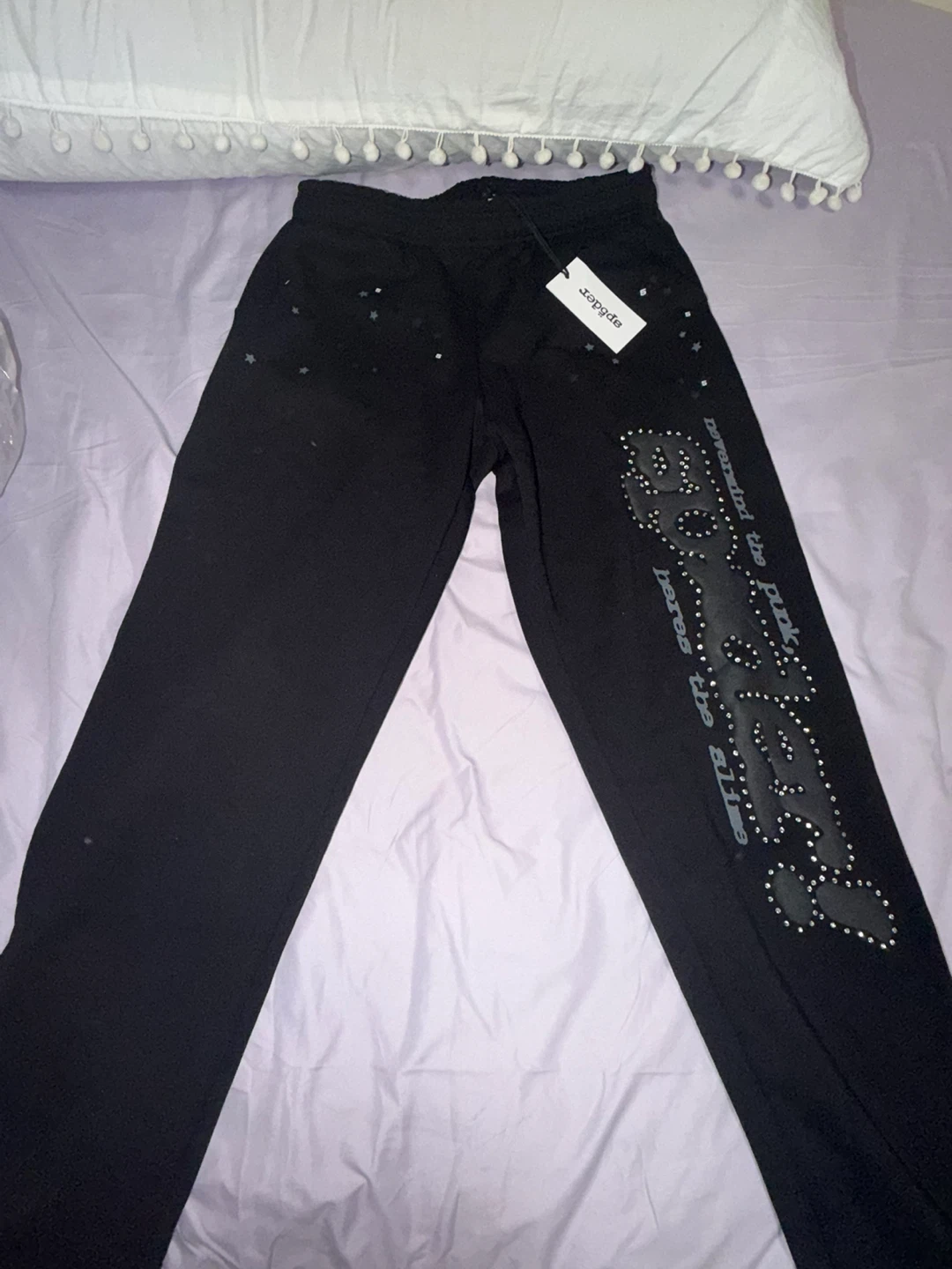 Sp5der p*nk v2 black rhinestone sweatpants