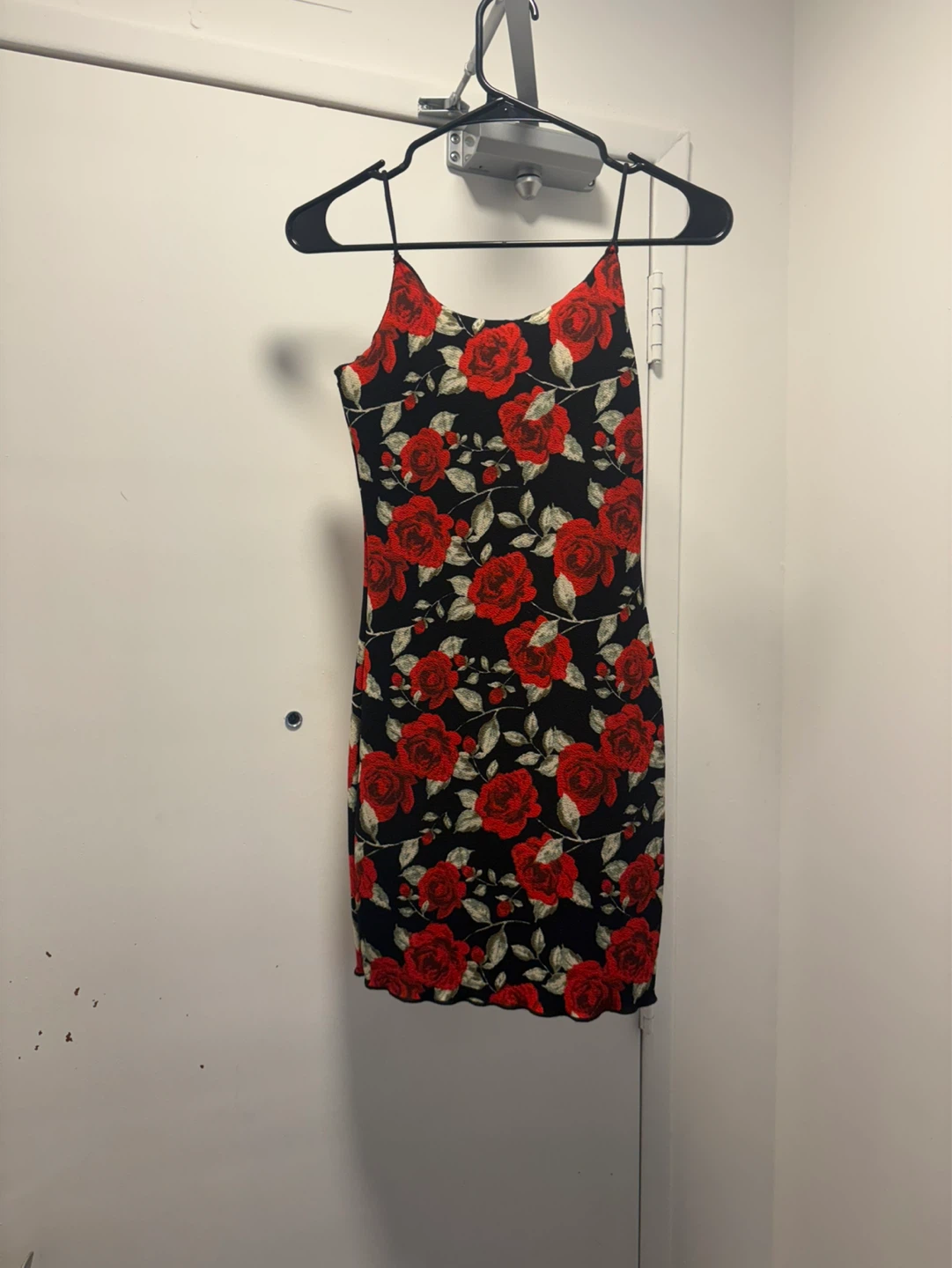 Black Rose Print Spaghetti Strap Dress