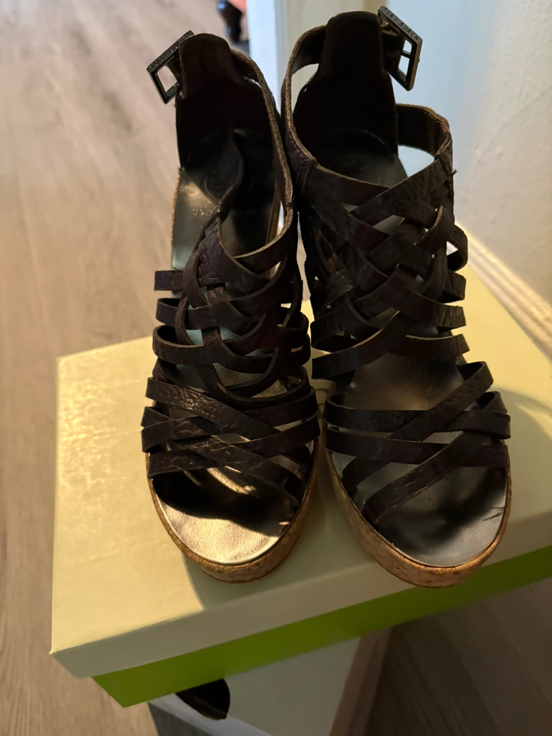 Tory Burch Black Woven Wedge Sandals